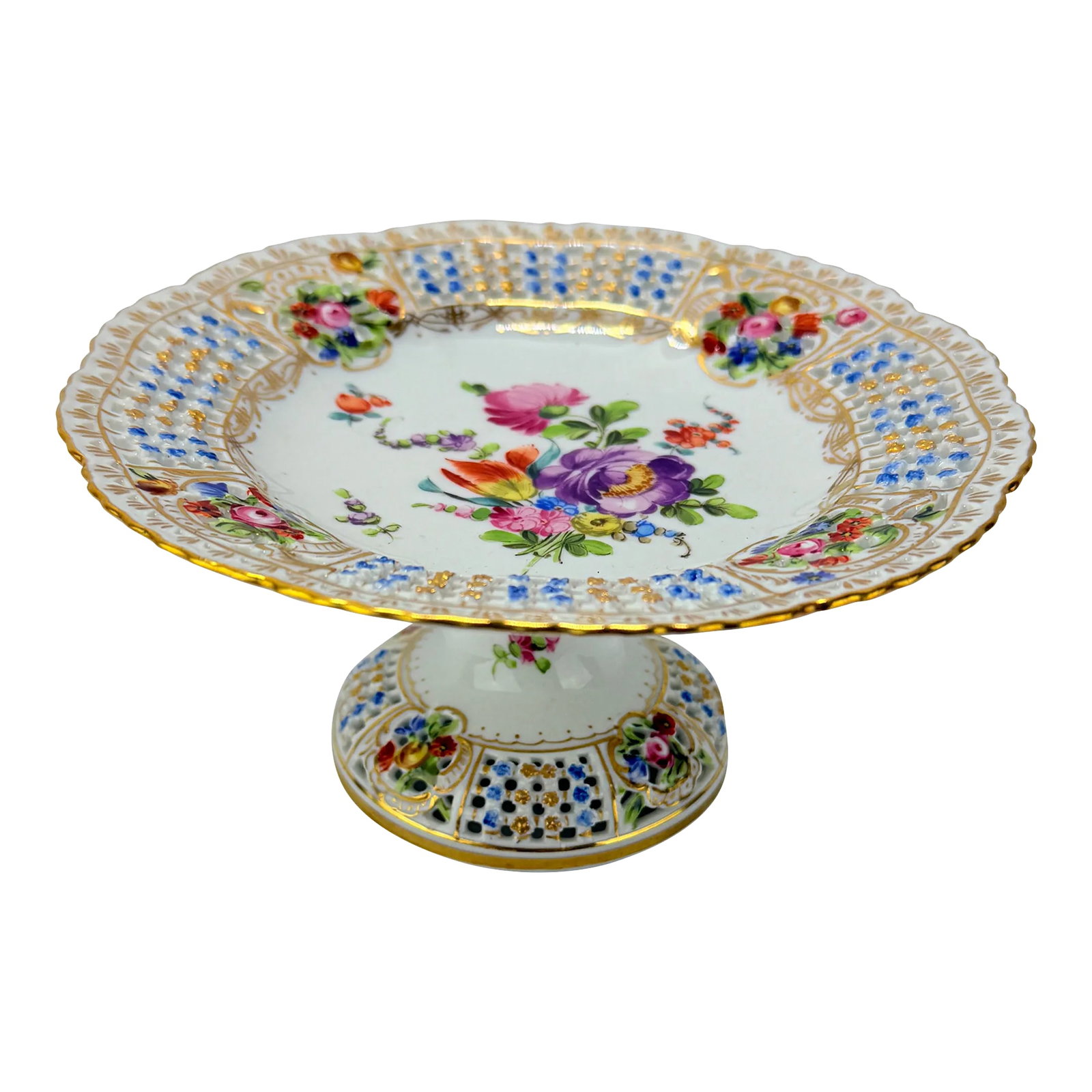 Antique Dresden Floral Encrusted & Pierced Porcelain Compote (1 of 8)
