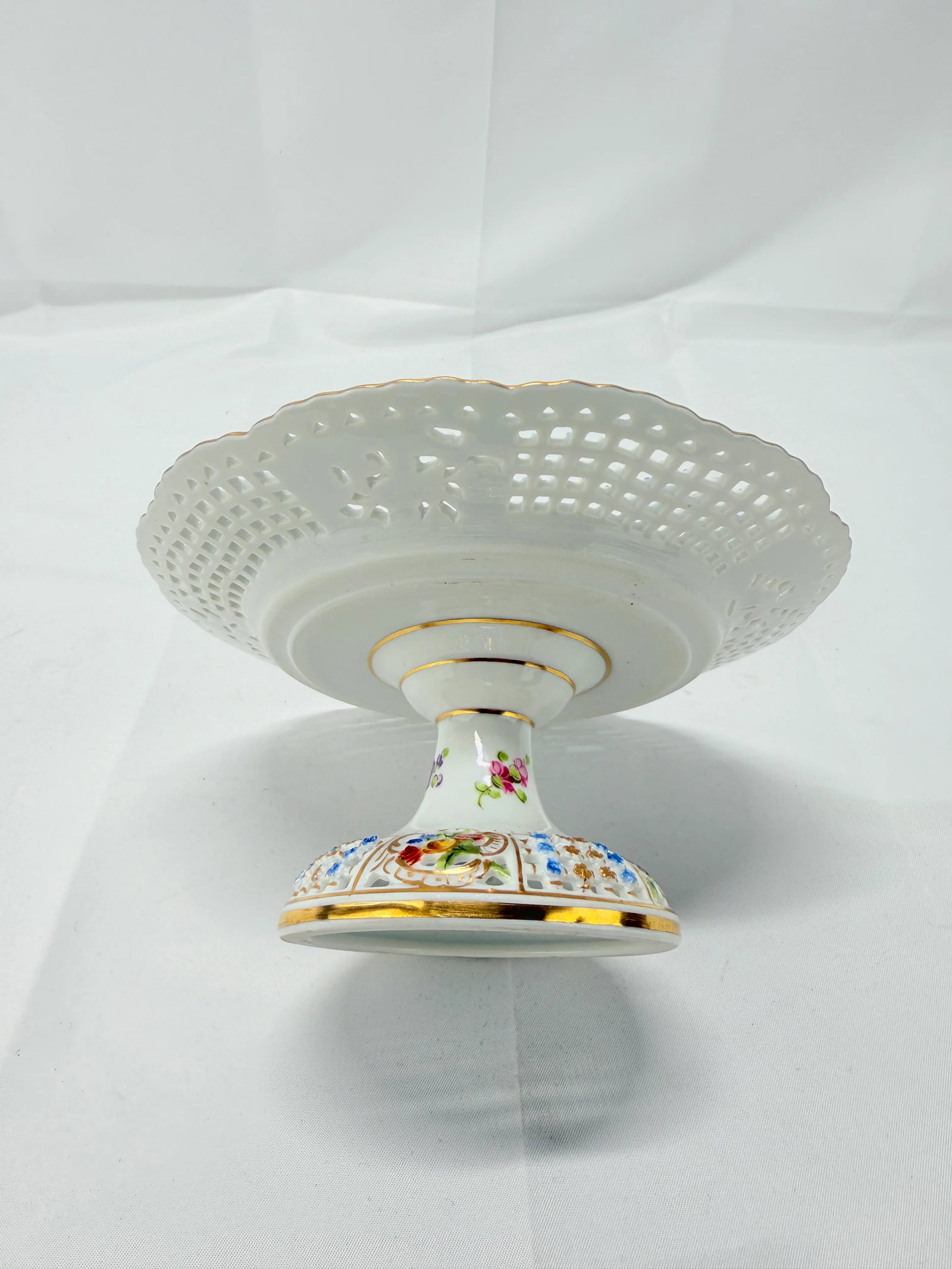 Antique Dresden Floral Encrusted & Pierced Porcelain Compote - 4