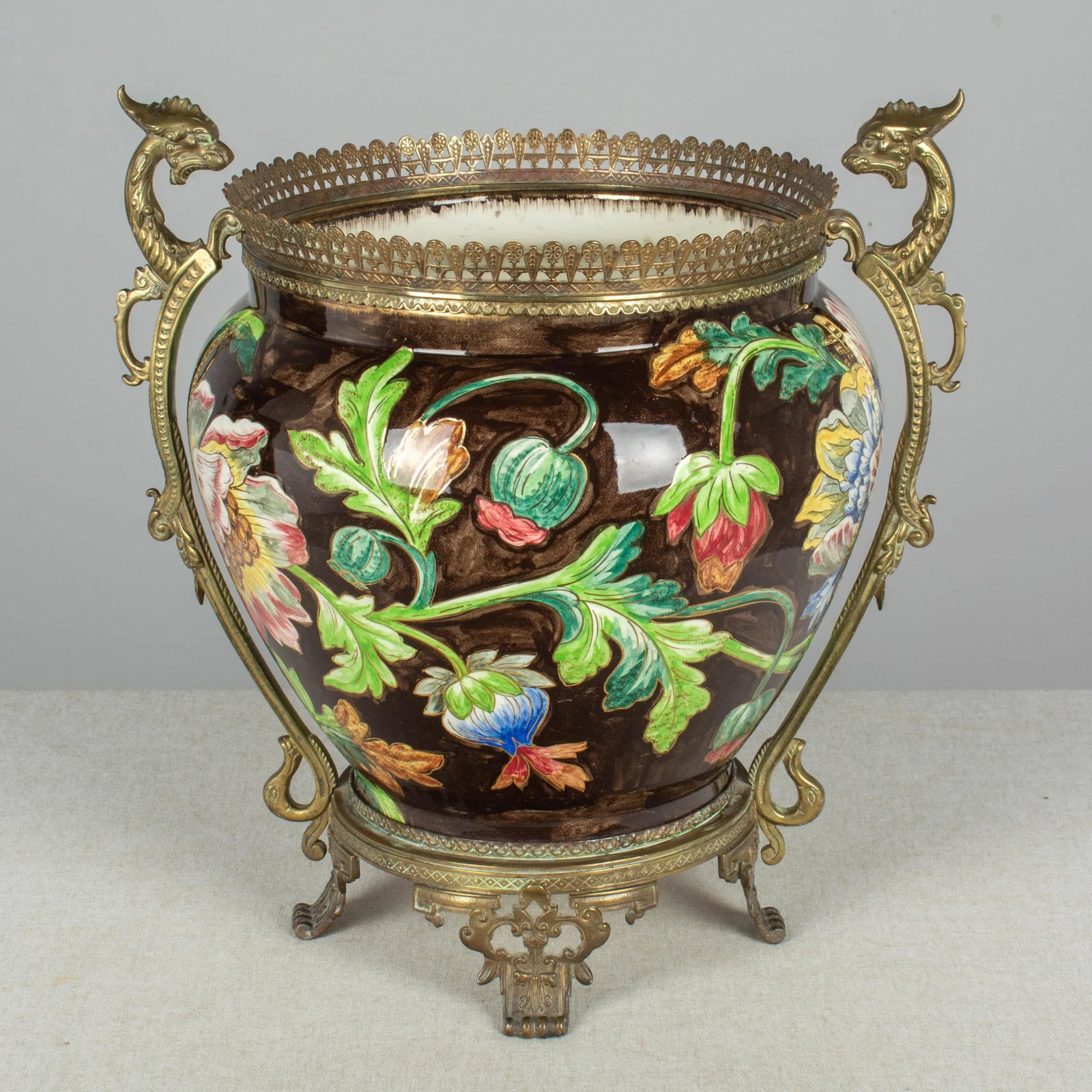 French Art Nouveau Longchamp Bronze Mounted Ceramic Planter - 10