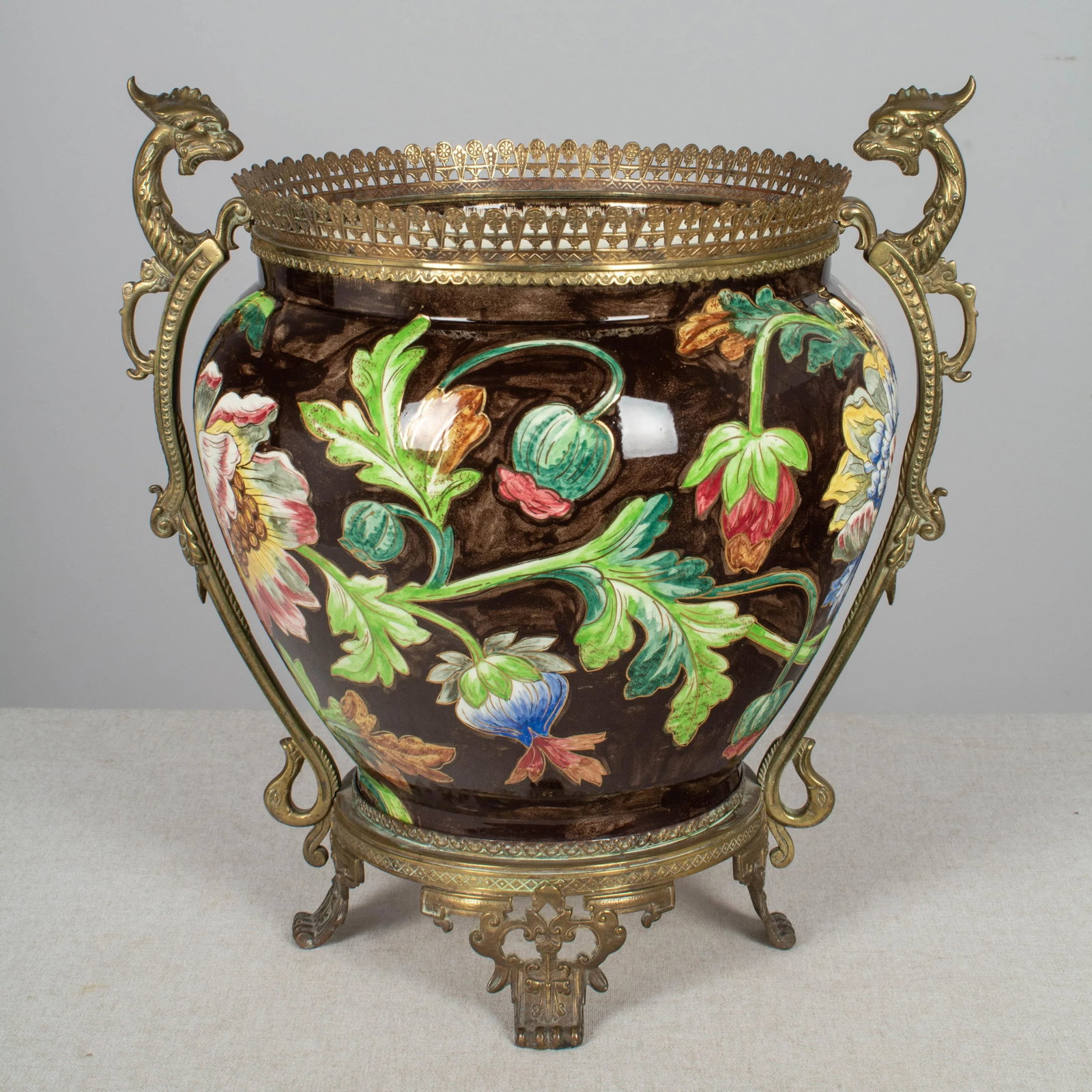 French Art Nouveau Longchamp Bronze Mounted Ceramic Planter - 11