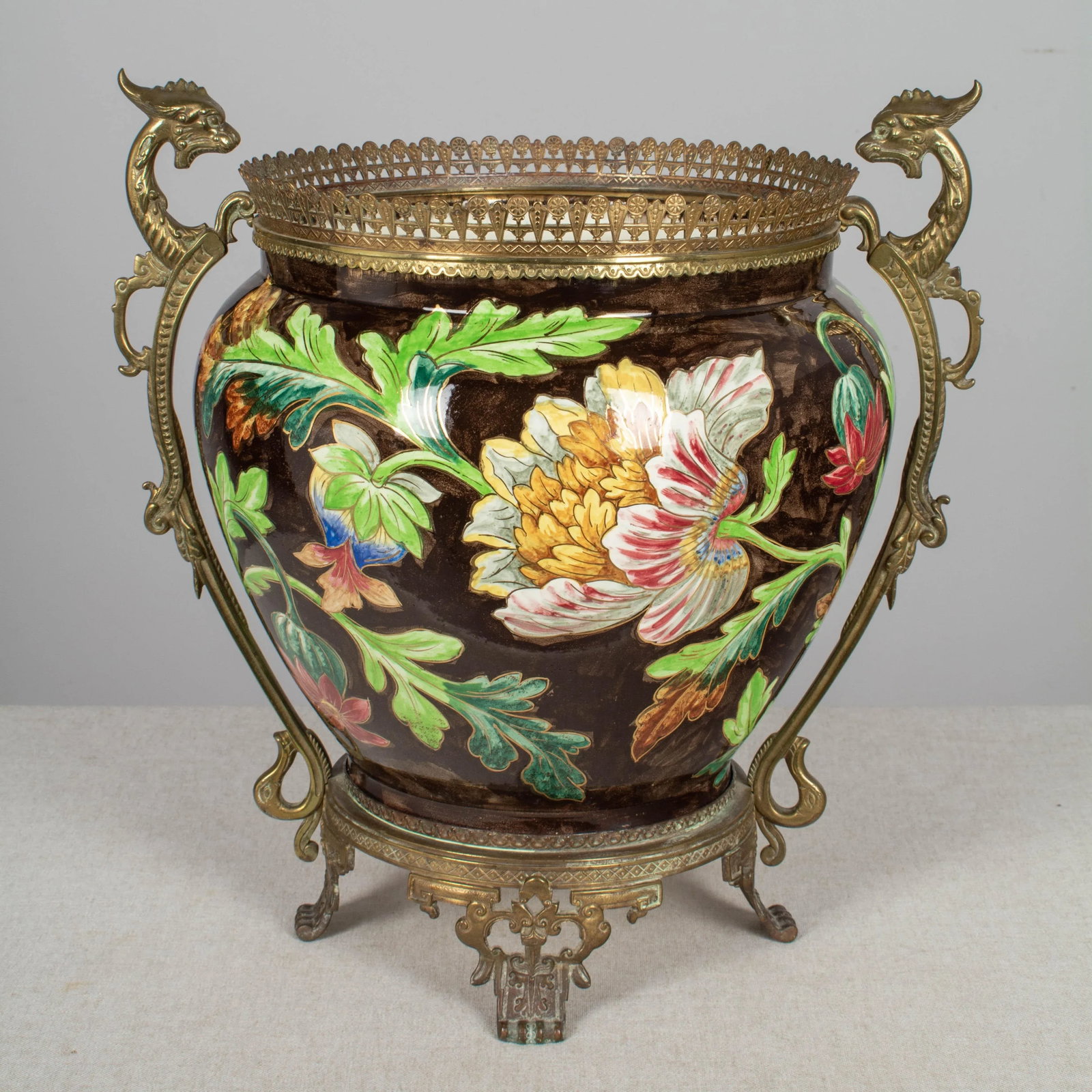 French Art Nouveau Longchamp Bronze Mounted Ceramic Planter - 13