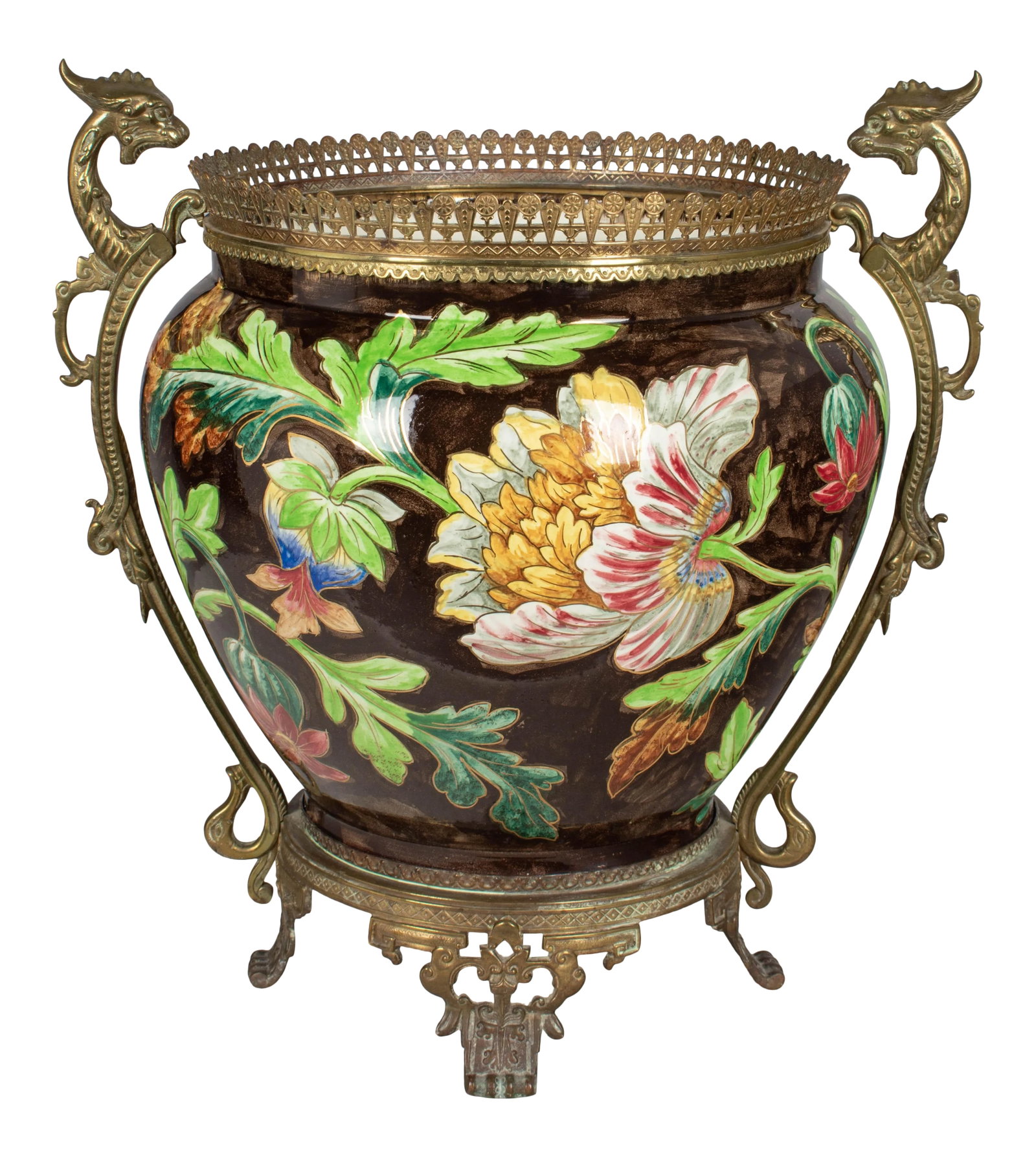 French Art Nouveau Longchamp Bronze Mounted Ceramic Planter (1 of 13)
