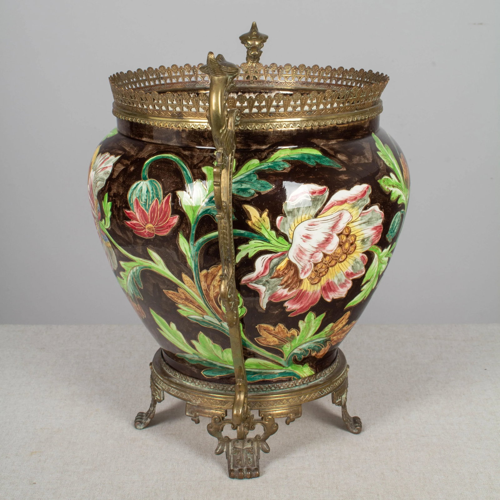 French Art Nouveau Longchamp Bronze Mounted Ceramic Planter - 2