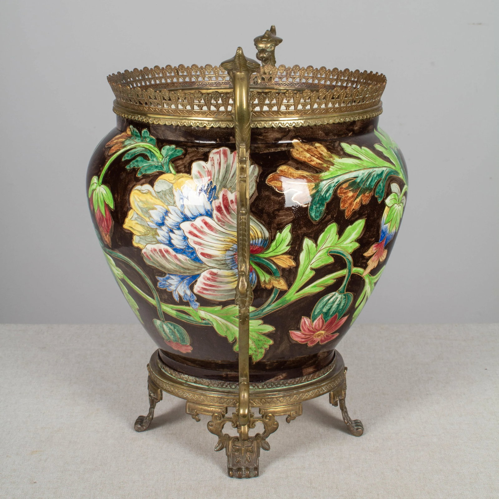 French Art Nouveau Longchamp Bronze Mounted Ceramic Planter - 3