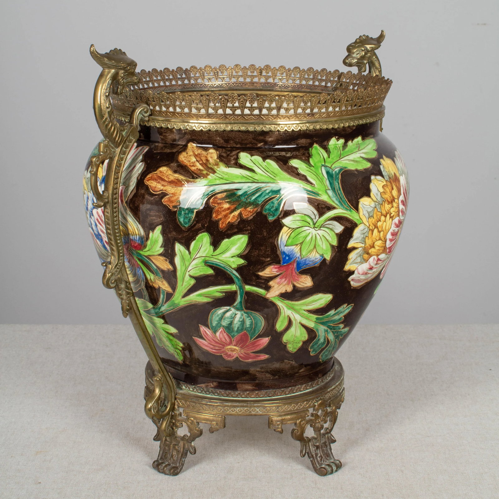 French Art Nouveau Longchamp Bronze Mounted Ceramic Planter - 4