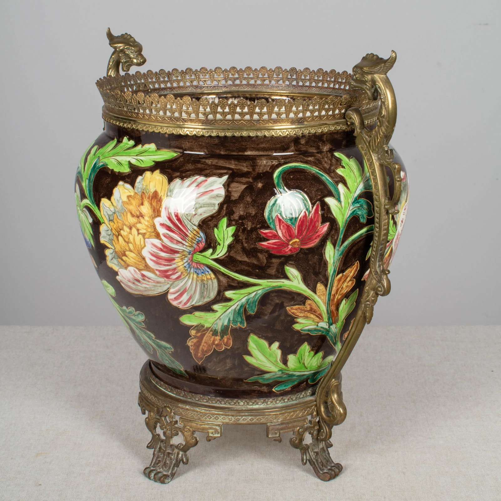 French Art Nouveau Longchamp Bronze Mounted Ceramic Planter - 5