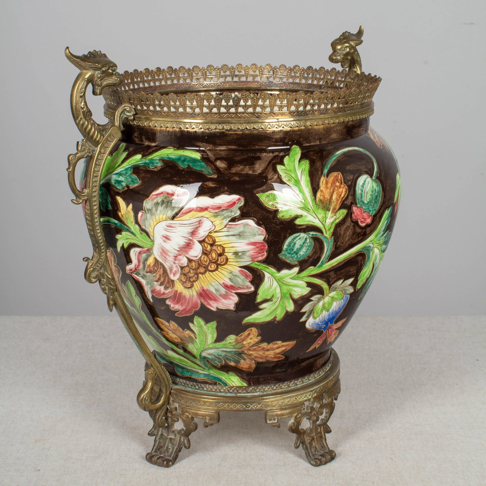 French Art Nouveau Longchamp Bronze Mounted Ceramic Planter - 6