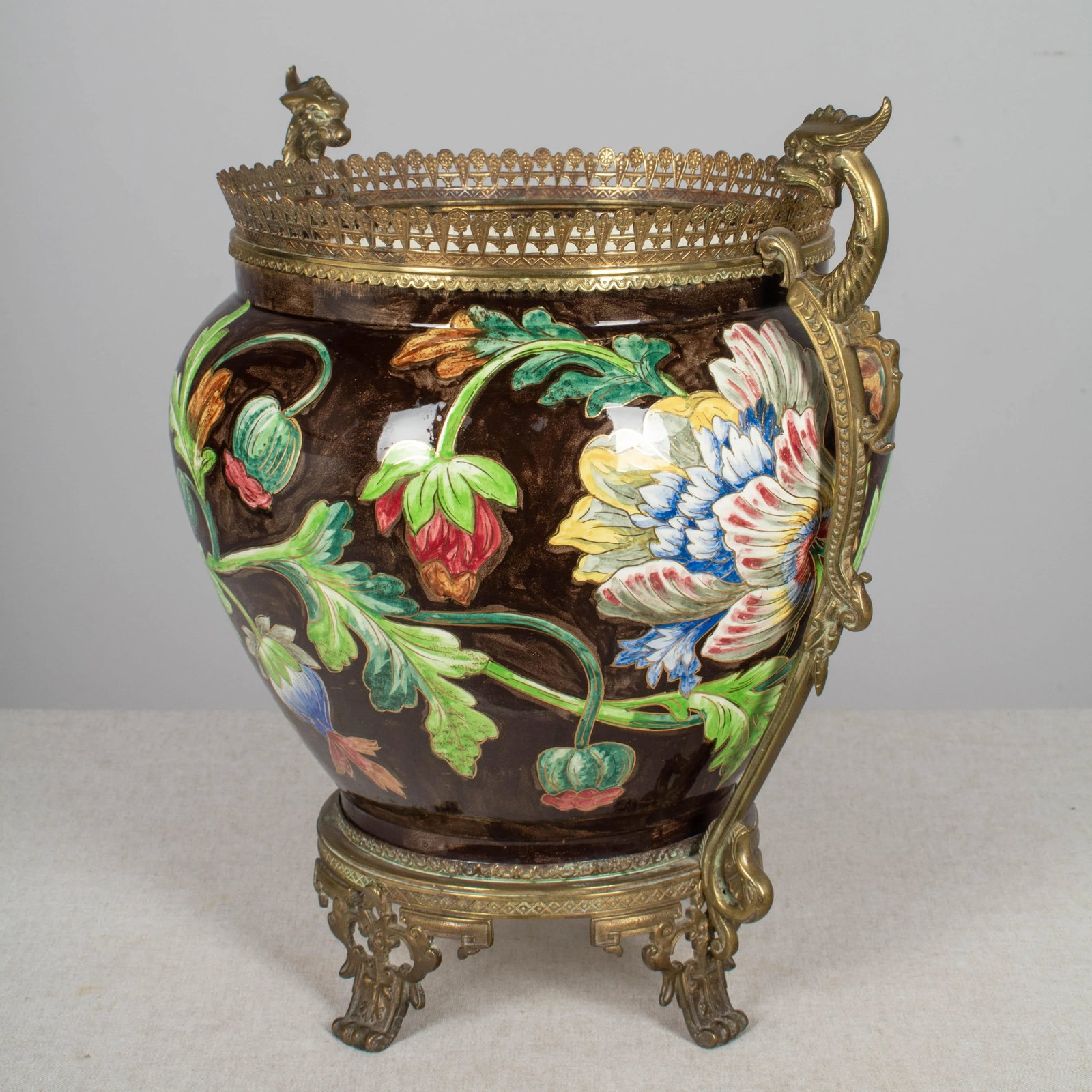 French Art Nouveau Longchamp Bronze Mounted Ceramic Planter - 7