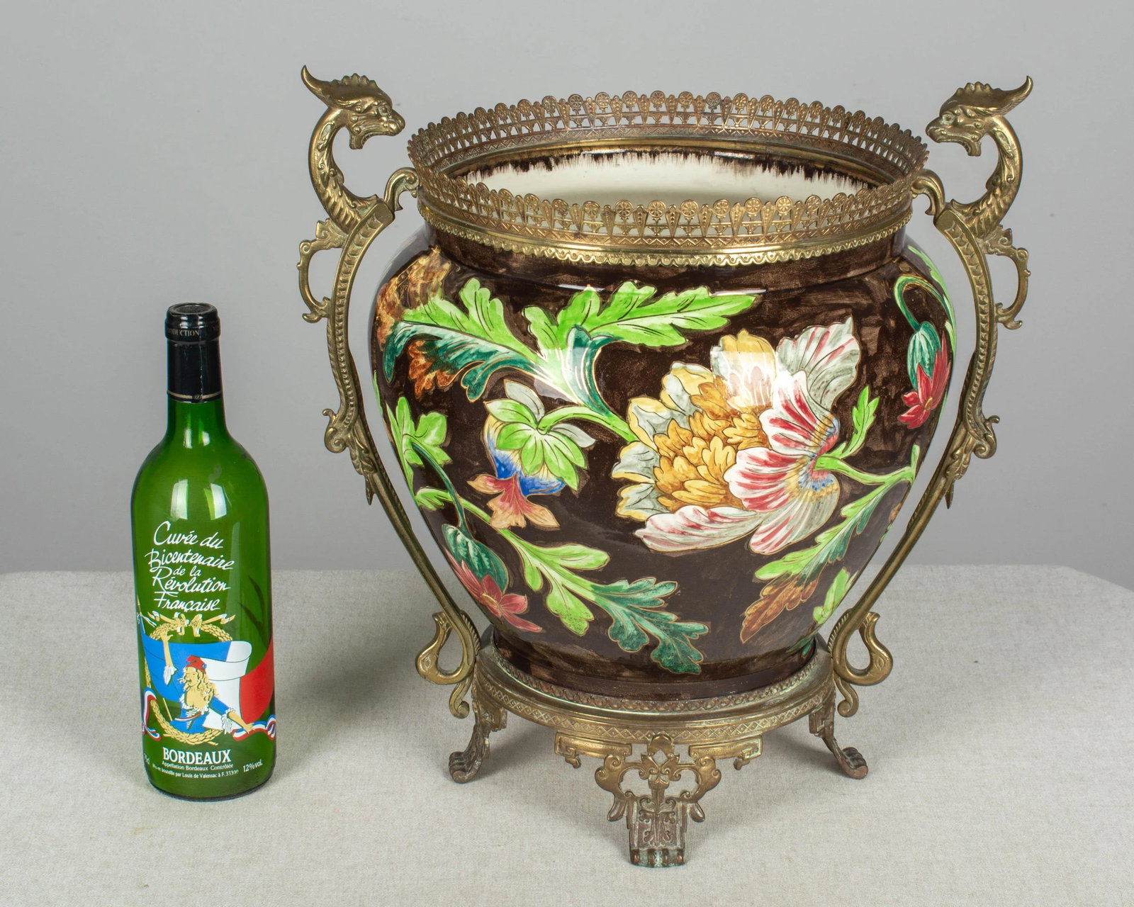 French Art Nouveau Longchamp Bronze Mounted Ceramic Planter - 9