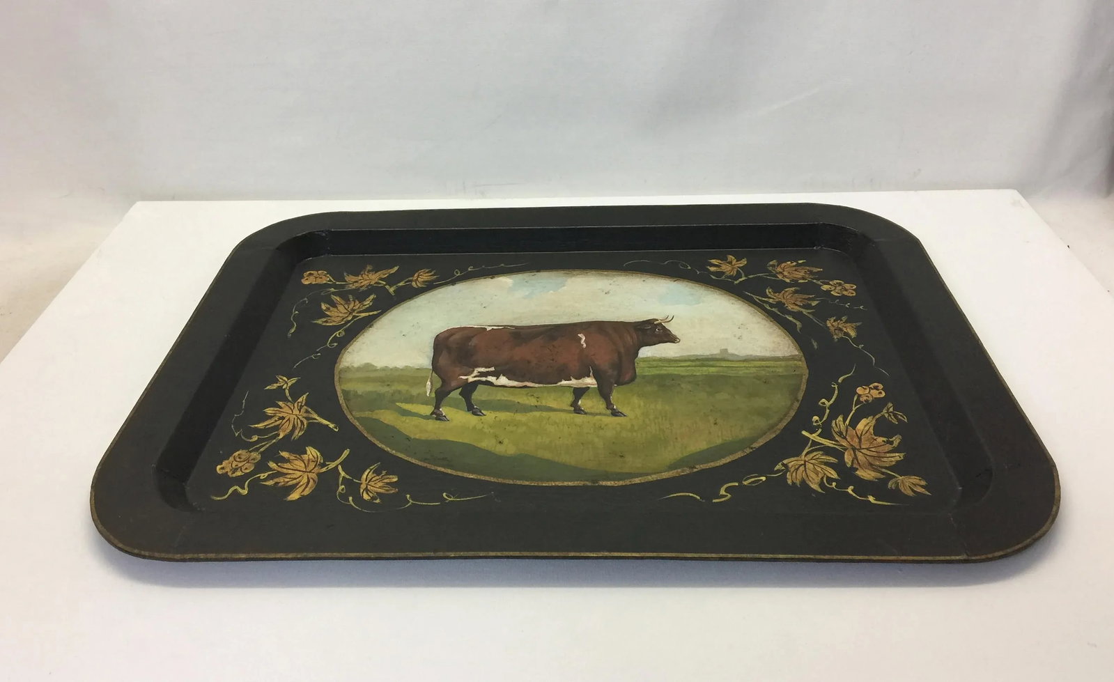 Vintage Farm Animal Tray Depicting Rural Cow/Tray - 3