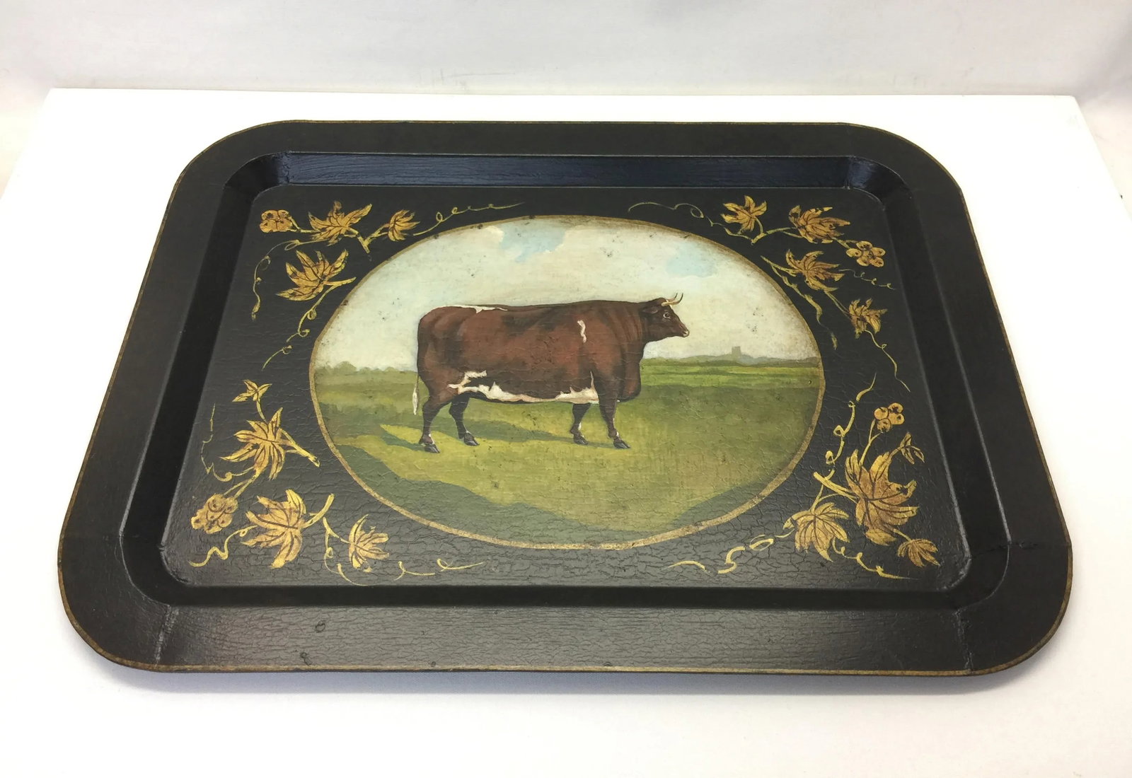 Vintage Farm Animal Tray Depicting Rural Cow/Tray - 4