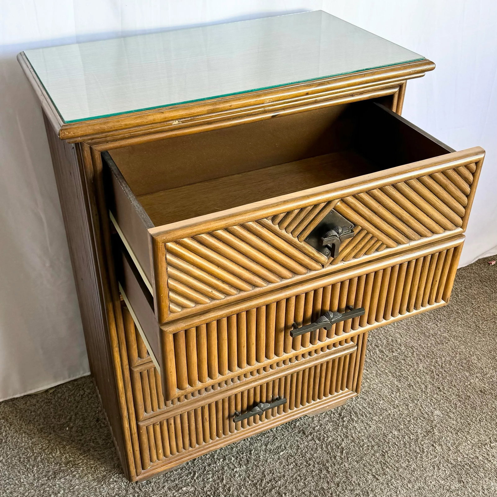 Coastal Boho Rattan Highboy Dresser With Glass Top - 10