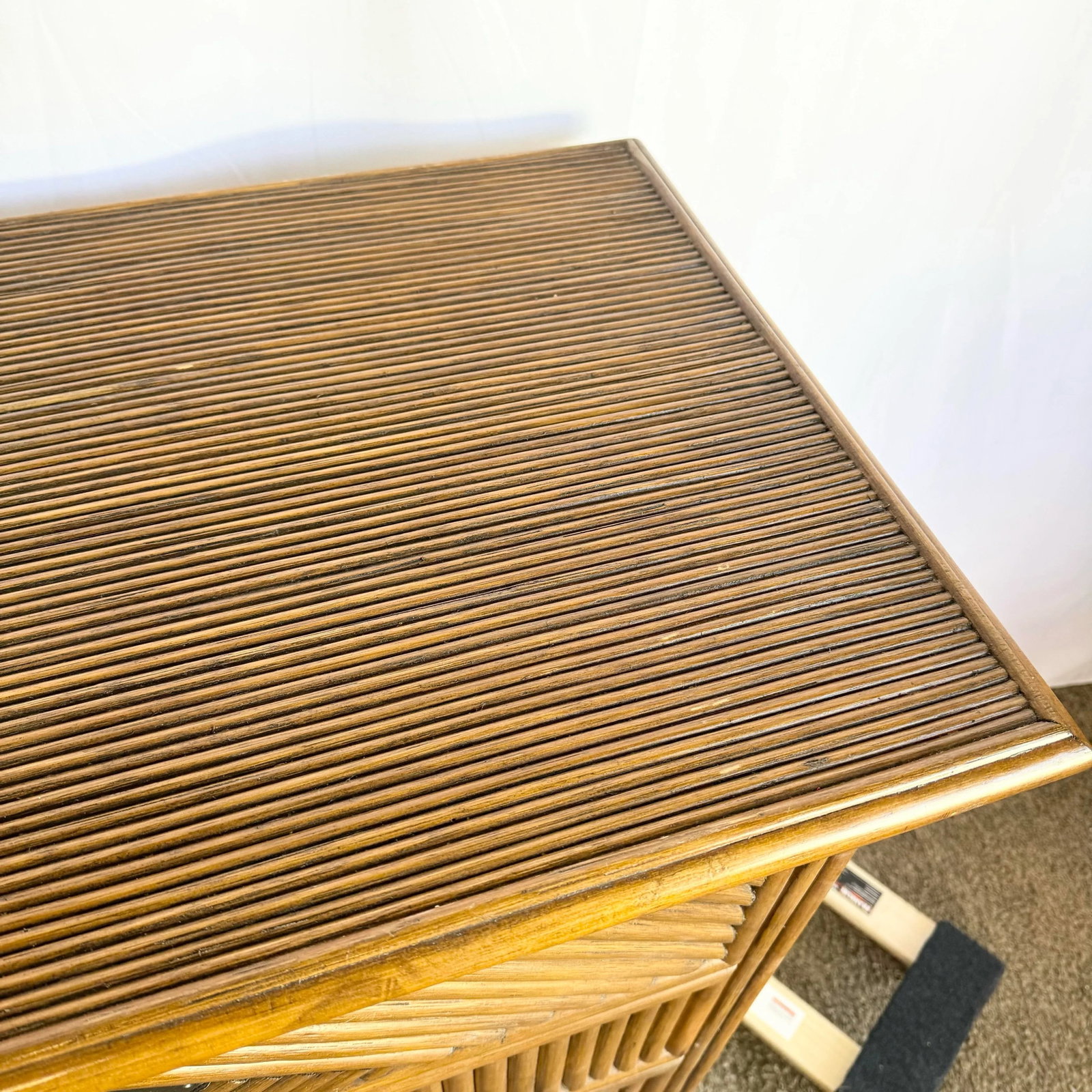 Coastal Boho Rattan Highboy Dresser With Glass Top - 12