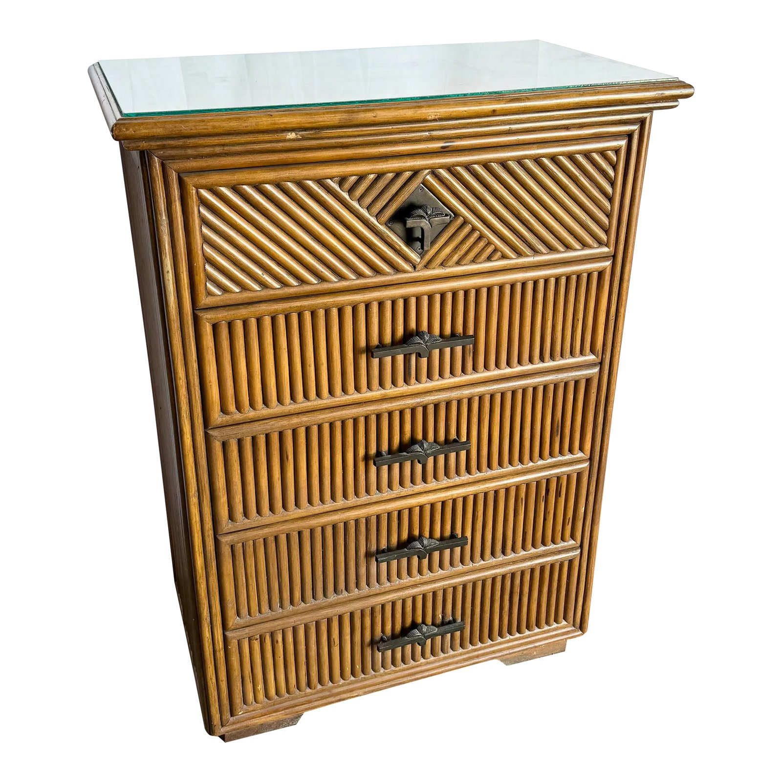 Coastal Boho Rattan Highboy Dresser With Glass Top (1 of 12)
