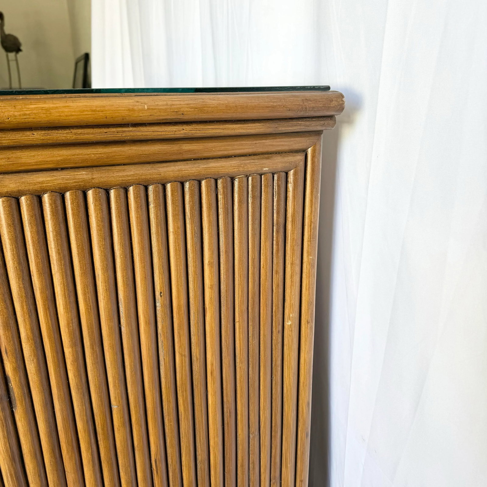 Coastal Boho Rattan Highboy Dresser With Glass Top - 6