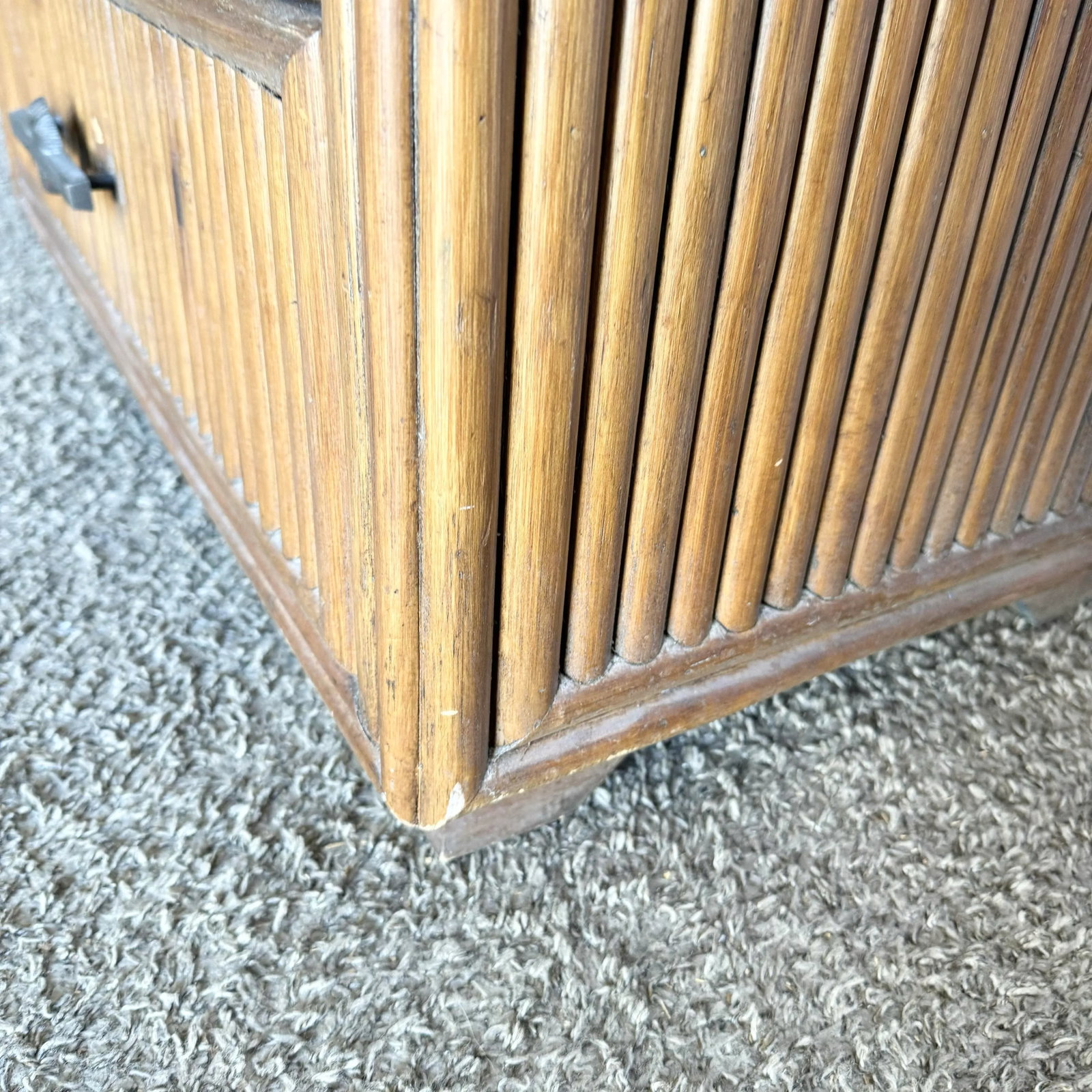 Coastal Boho Rattan Highboy Dresser With Glass Top - 7