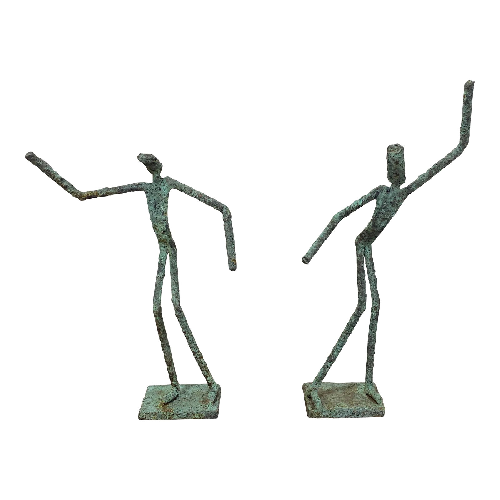 Late 20th Century Bronze Artist Made Brutalist Style Sculptures- a Pair: Beautiful Artist Made Bronze Flower Sculpture that was Made by a local Atlanta artist nice brass and bronze textured sculpture(s)that has an awesome verdigris patina to it! Condition: Alterations: