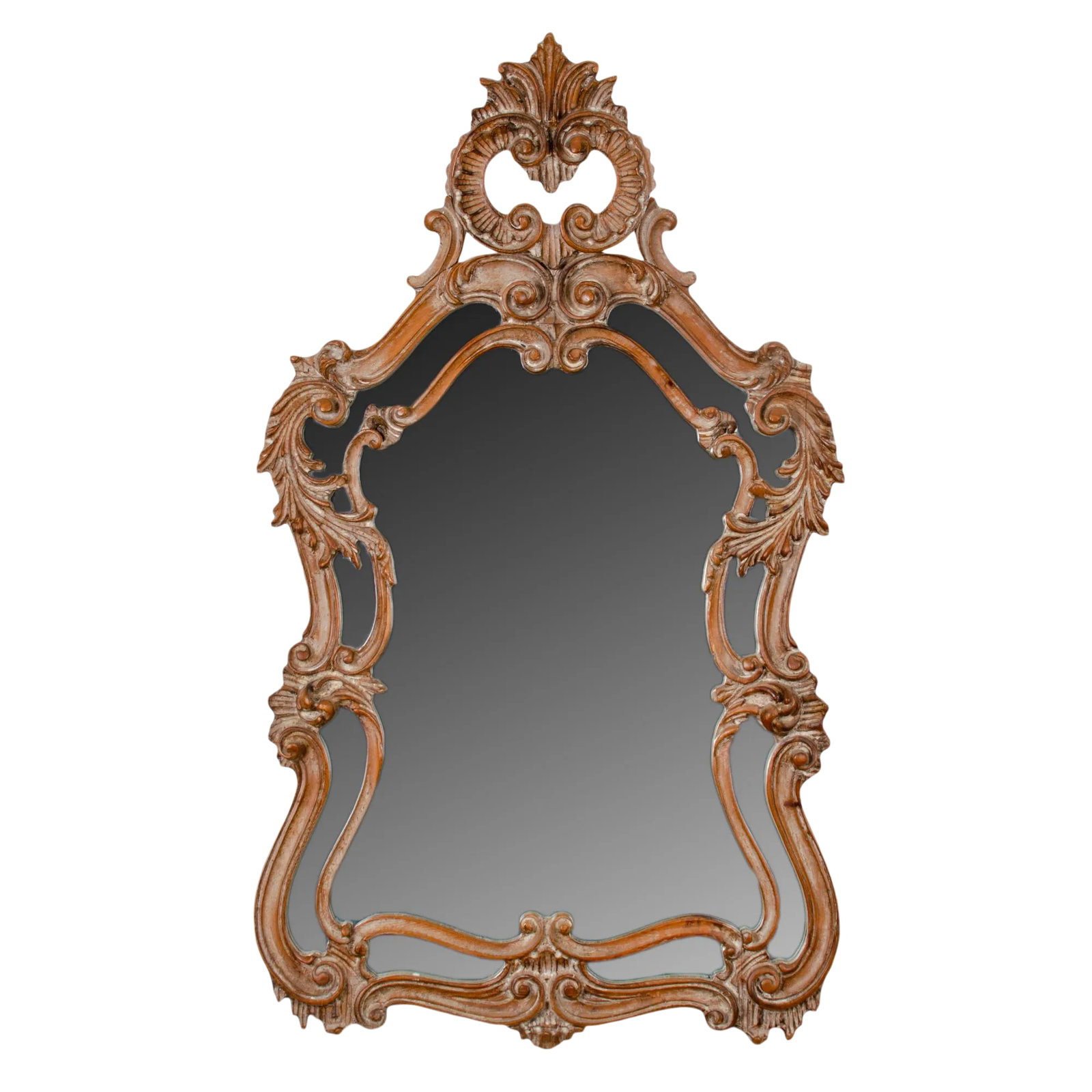 1980s Italian Rococo Wall Mirror: A carved wood Italian Rococo style mirror for Ethan Allen. 25 inches wide by 4 inches deep by 43 inches tall Condition: Alterations: Original Condition Unaltered Imperfections: Some Imperfections