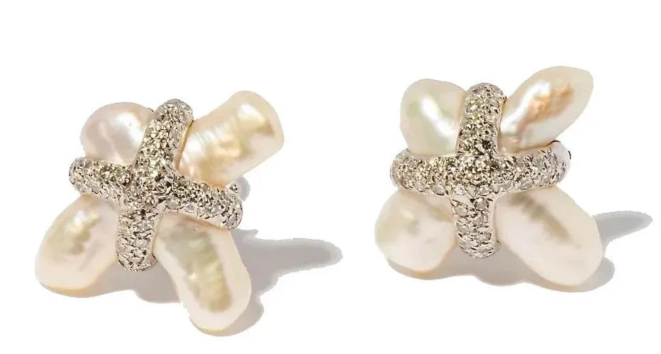 Pair of 1990s Christopher Walling Pearl and Diamond Earrings - 2