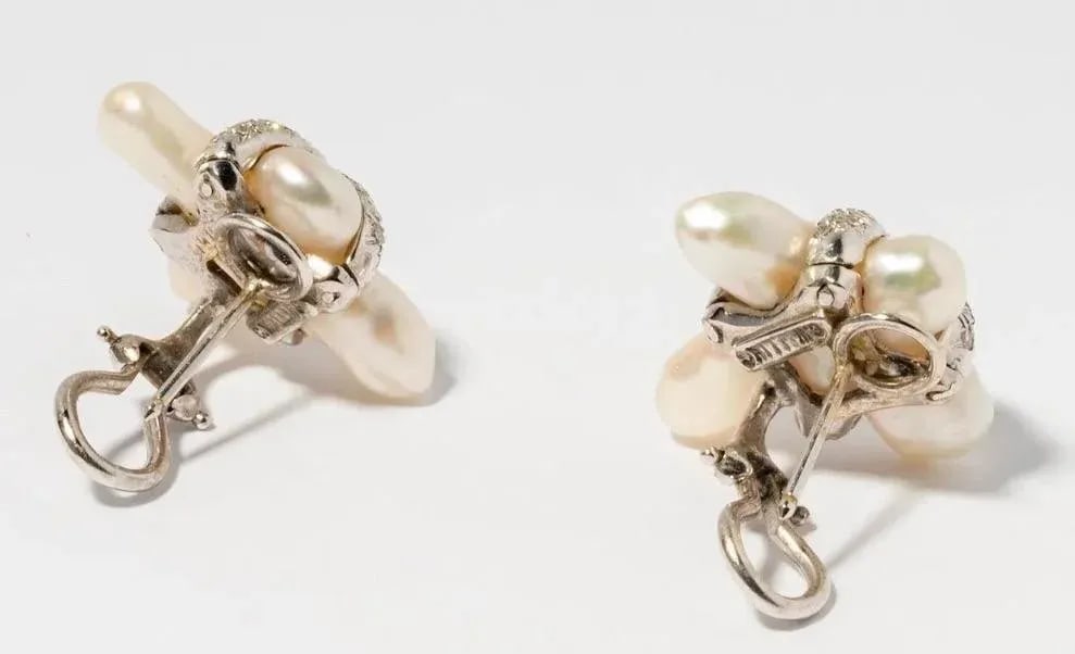 Pair of 1990s Christopher Walling Pearl and Diamond Earrings - 3