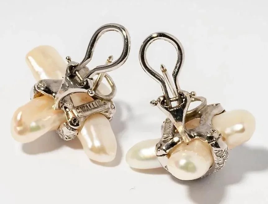 Pair of 1990s Christopher Walling Pearl and Diamond Earrings - 4