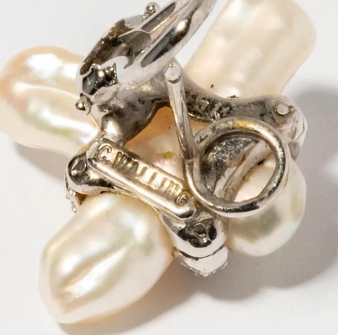 Pair of 1990s Christopher Walling Pearl and Diamond Earrings - 6