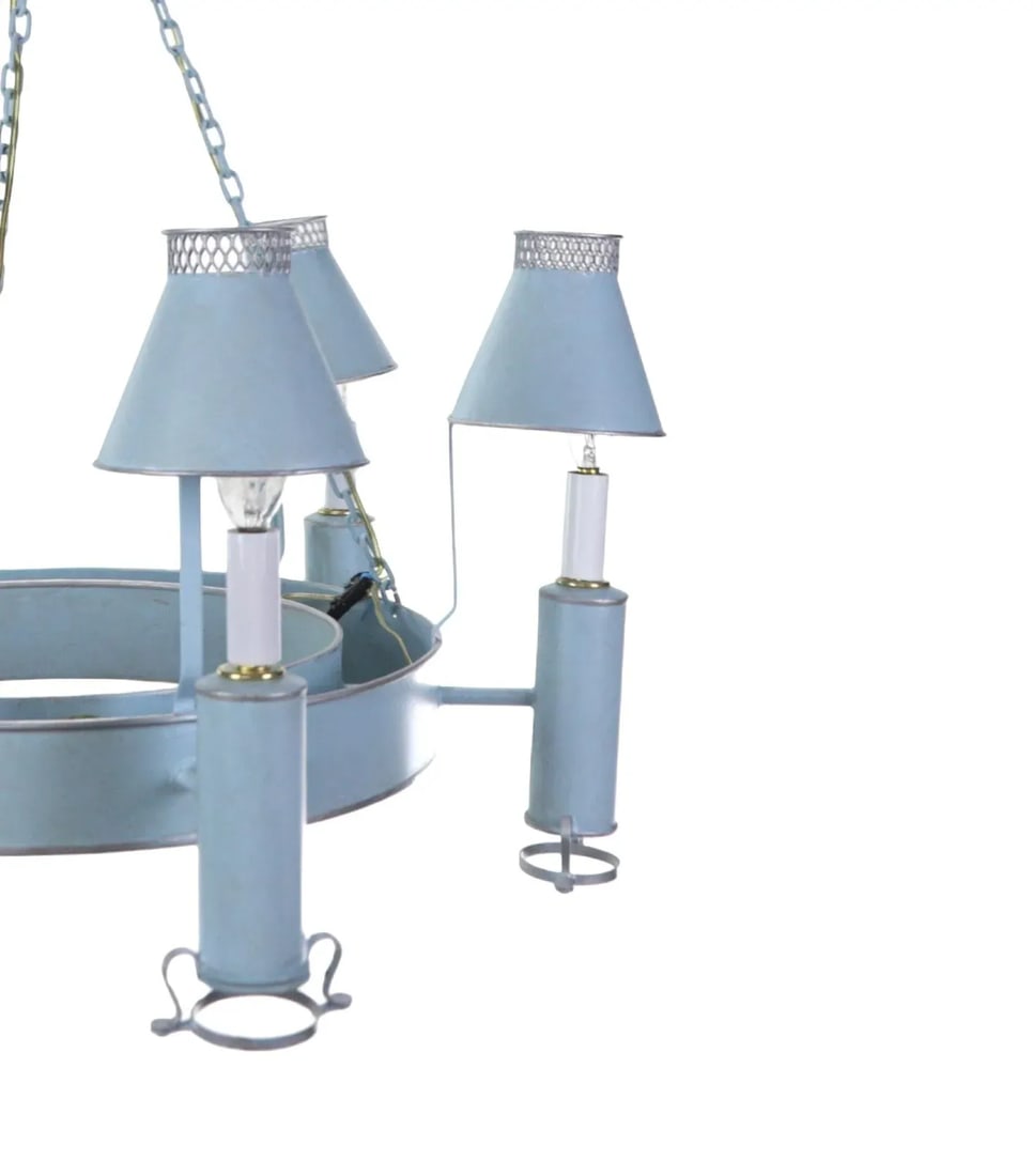 Handmade Iron Classic Ring Light Blue Silver-Plated Edge Six-Light Chandelier - 5