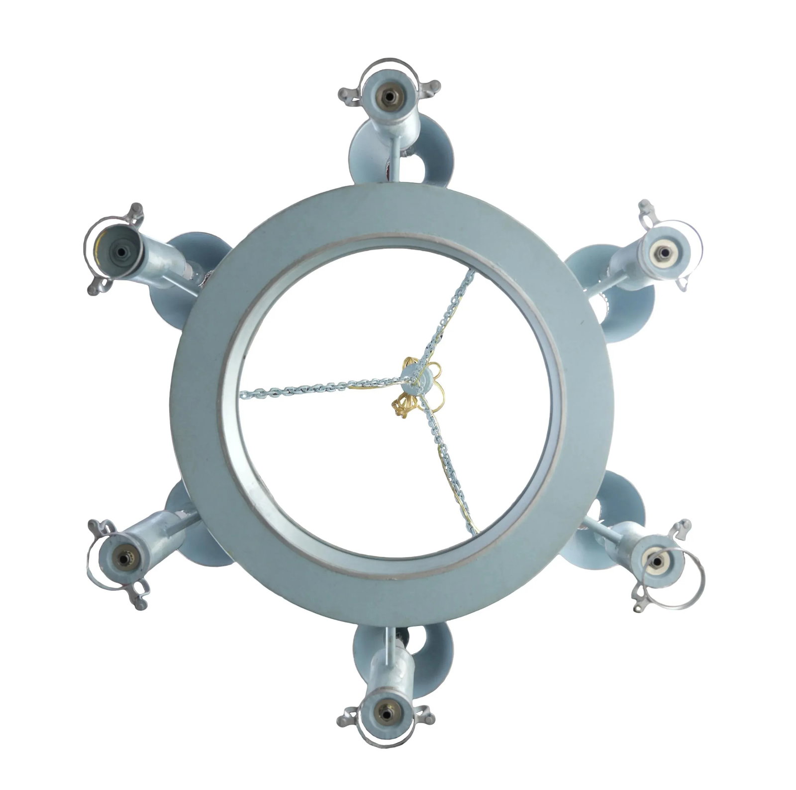 Handmade Iron Classic Ring Light Blue Silver-Plated Edge Six-Light Chandelier - 7