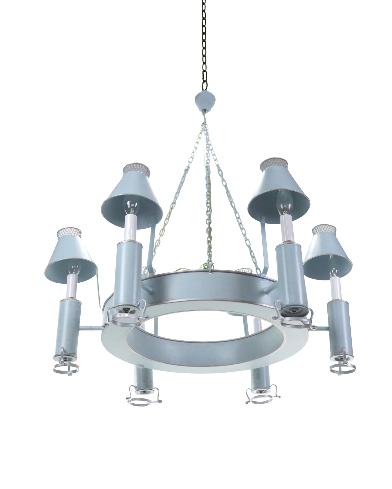 Handmade Iron Classic Ring Light Blue Silver-Plated Edge Six-Light Chandelier - 9