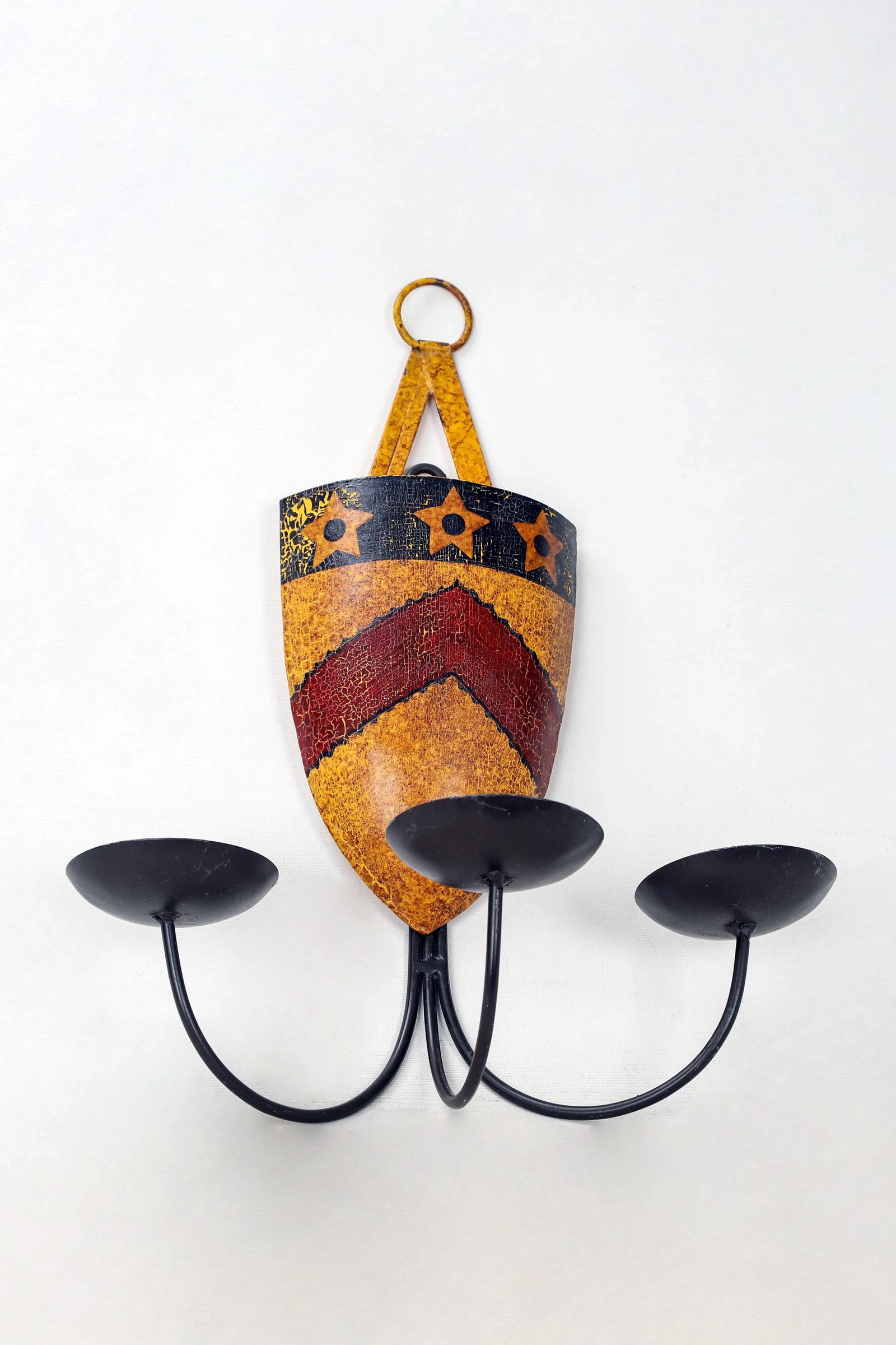 Three Star Red Arrow Family Crest Shield Wall Candelabra Sconce - 4