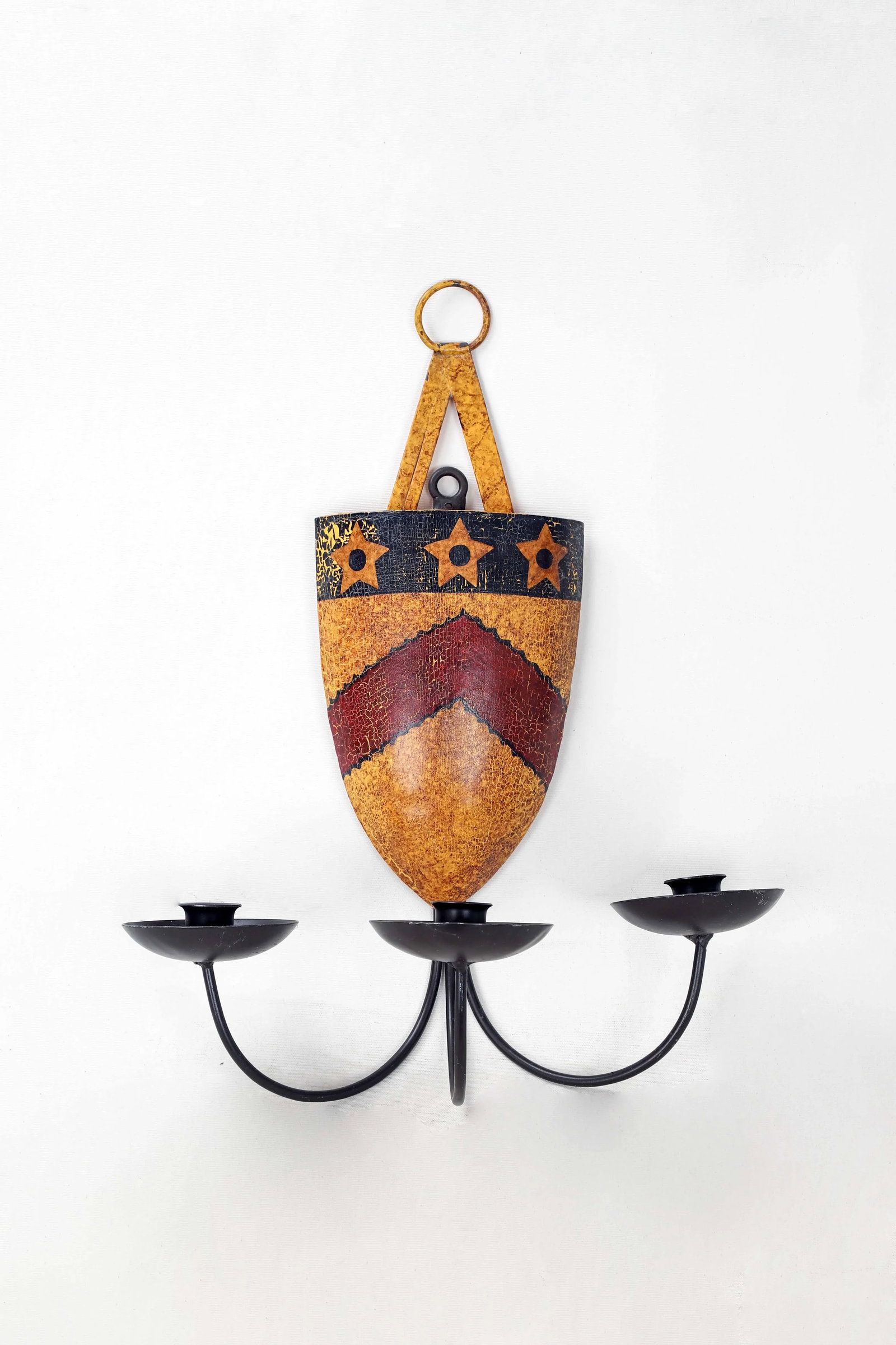 Three Star Red Arrow Family Crest Shield Wall Candelabra Sconce - 6