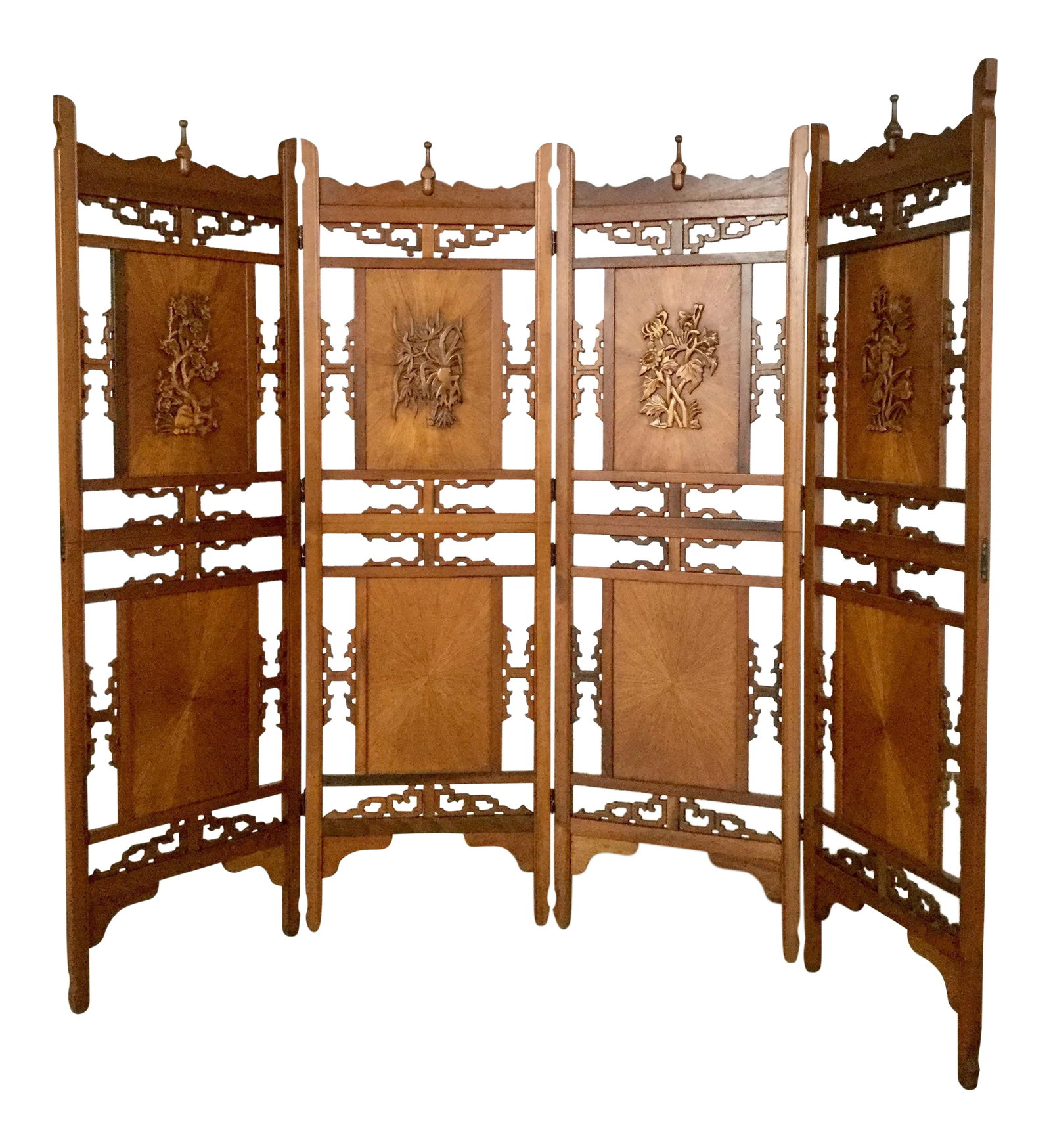 1970s Vintage Hand Carved Rosewood Shoji Screen Room Divider (1 of 11)
