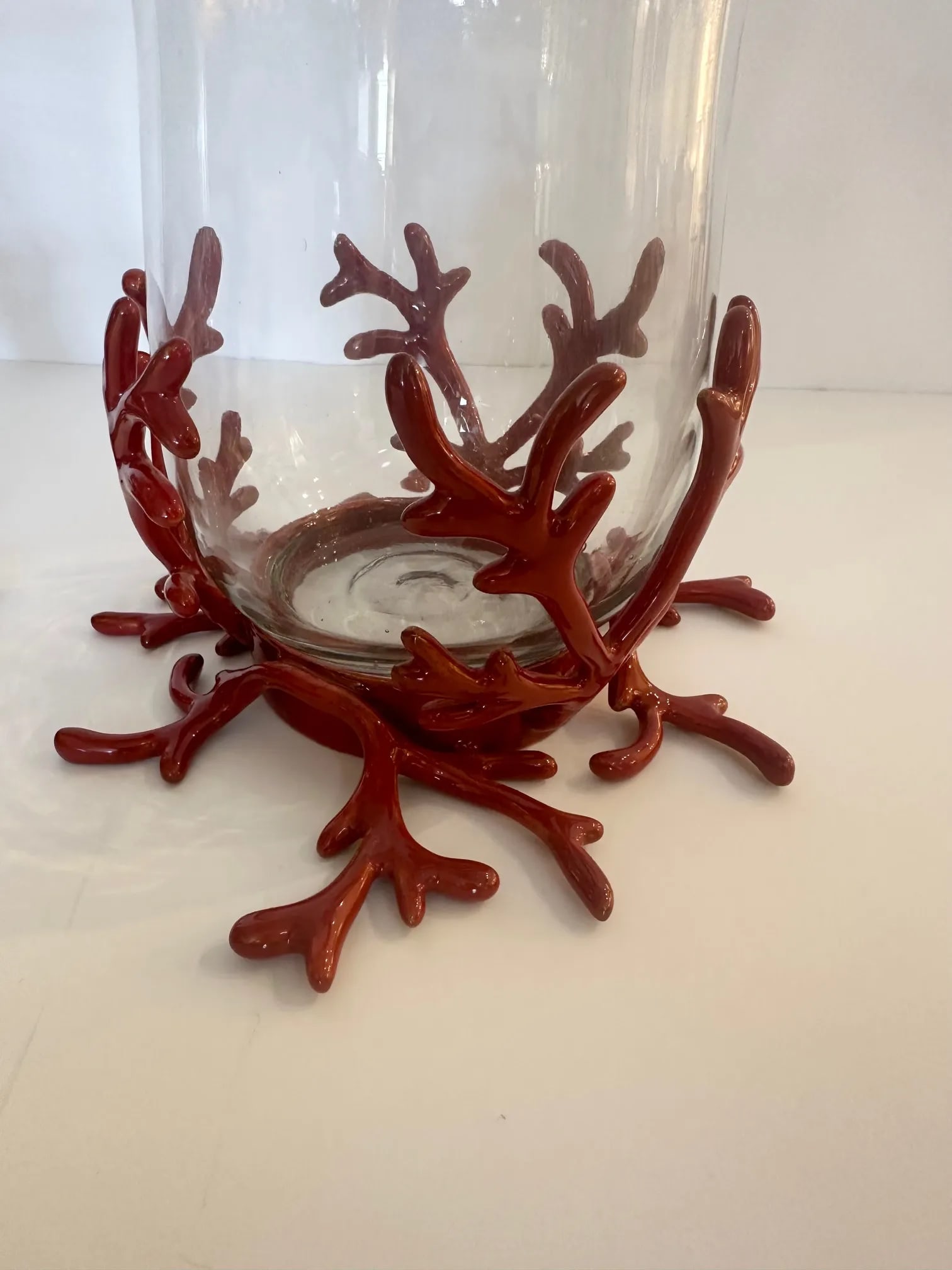 Glass Hurricanes in Faux Coral Iron Bases -A Pair - 2