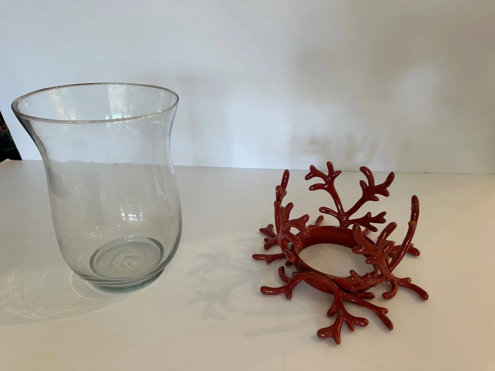 Glass Hurricanes in Faux Coral Iron Bases -A Pair - 3