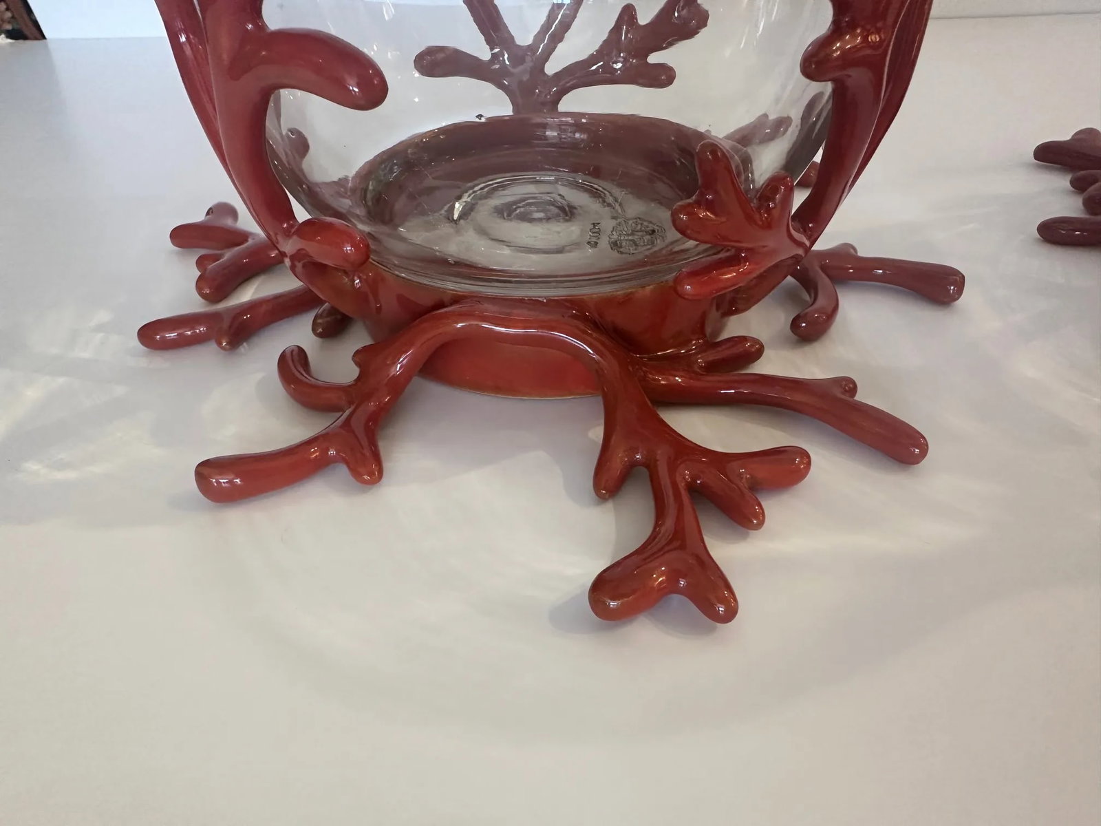 Glass Hurricanes in Faux Coral Iron Bases -A Pair - 4