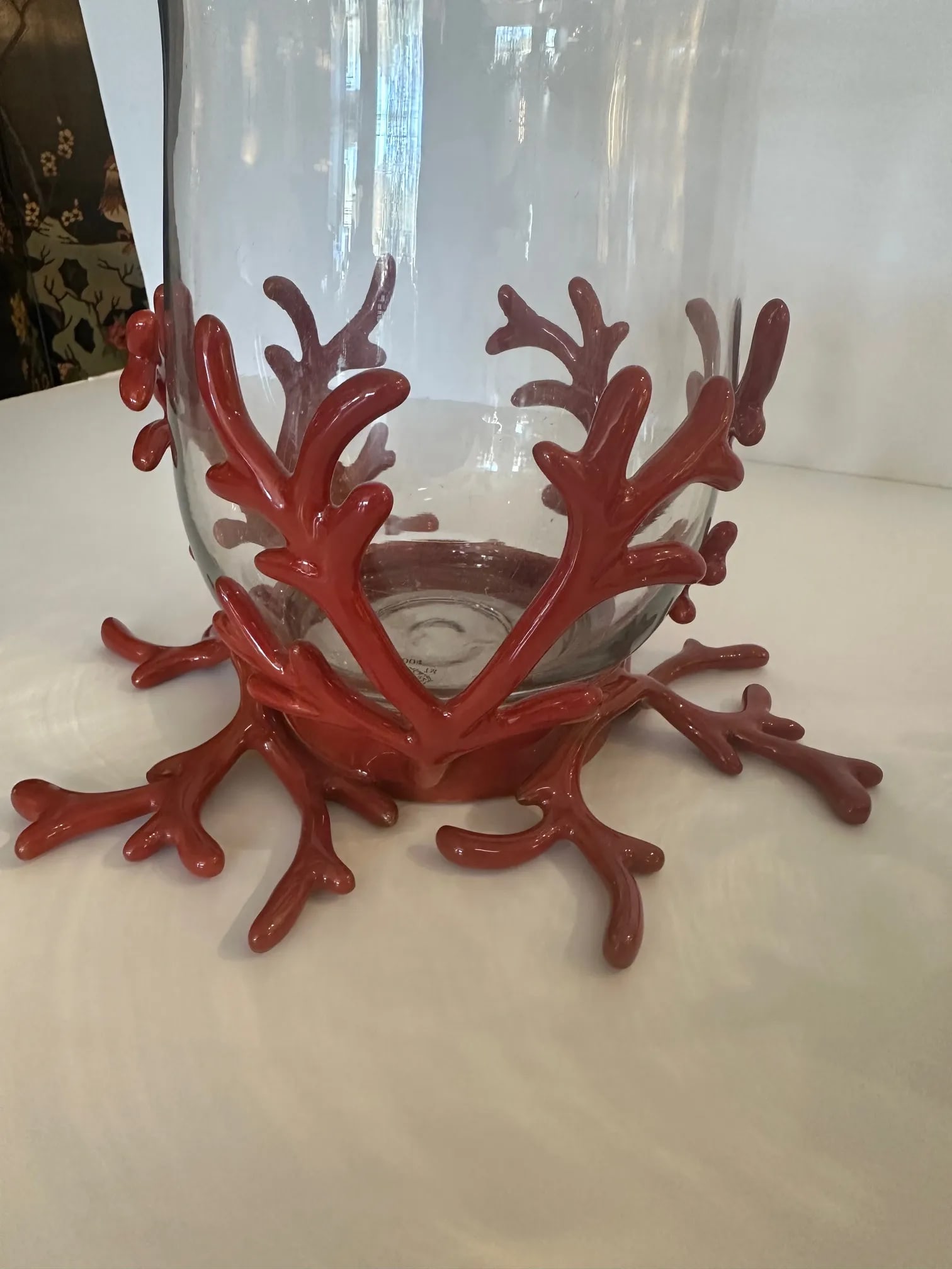 Glass Hurricanes in Faux Coral Iron Bases -A Pair - 5