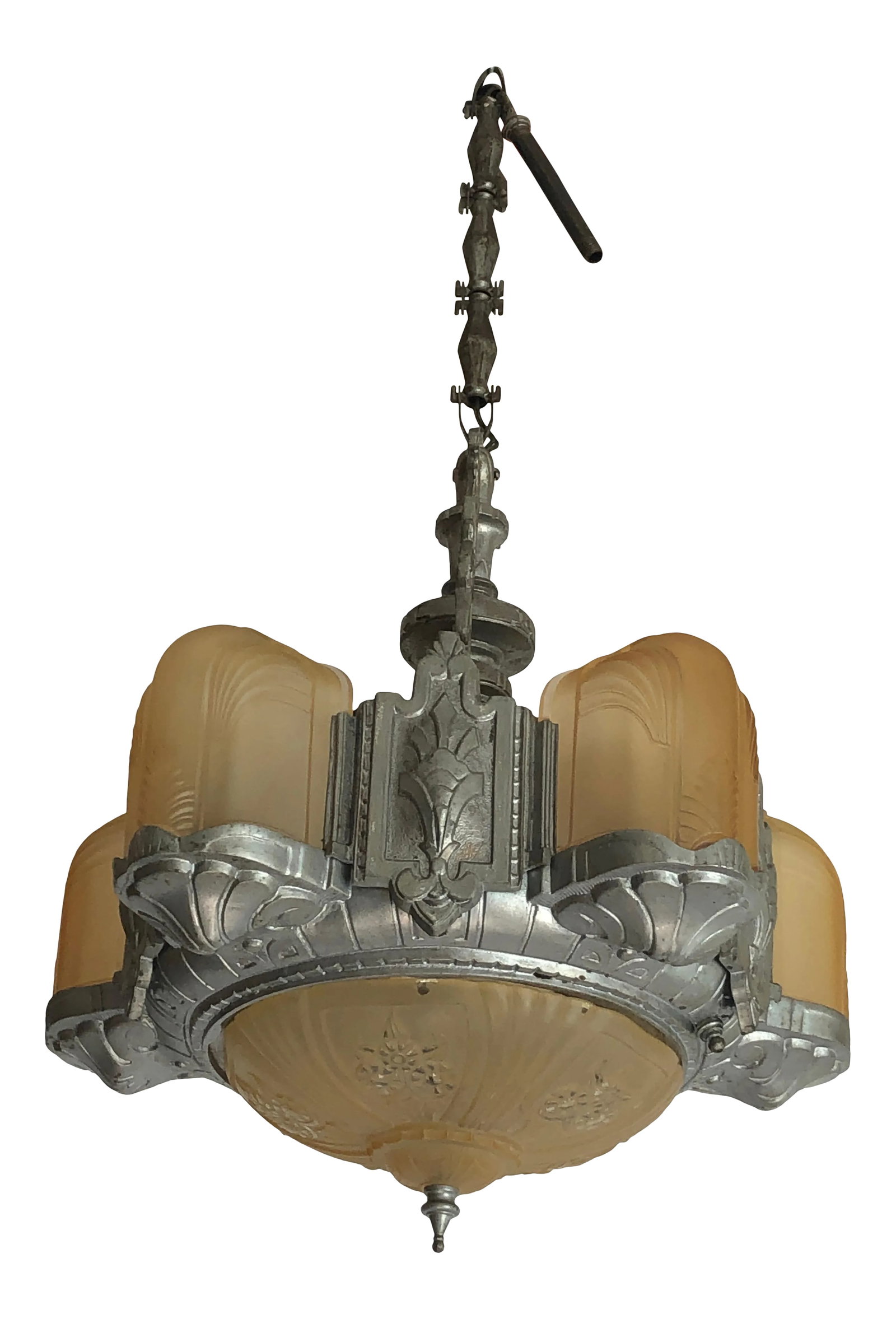 Art Deco Metal and Gold Frosted Glass Chandelier (1 of 11)