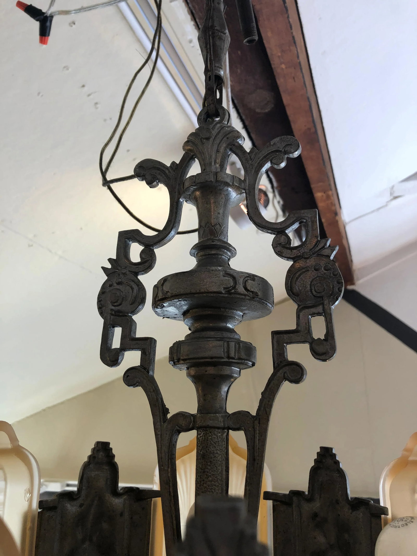 Art Deco Metal and Gold Frosted Glass Chandelier - 5