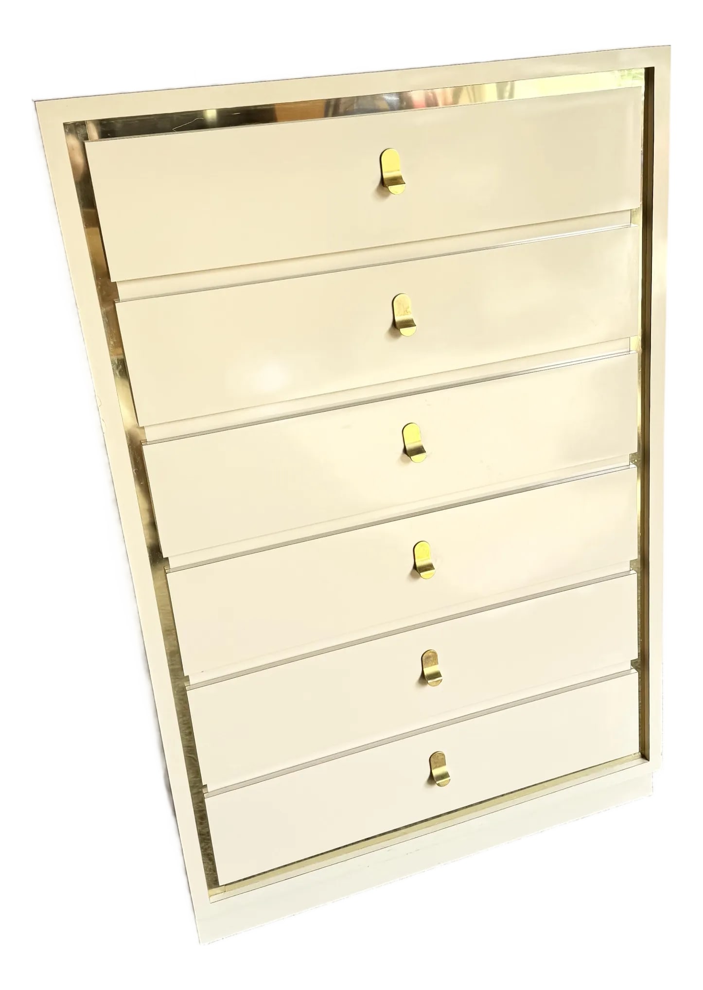 Postmodern Cream Laminate Highboy Dresser With Gold Accents (1 of 10)