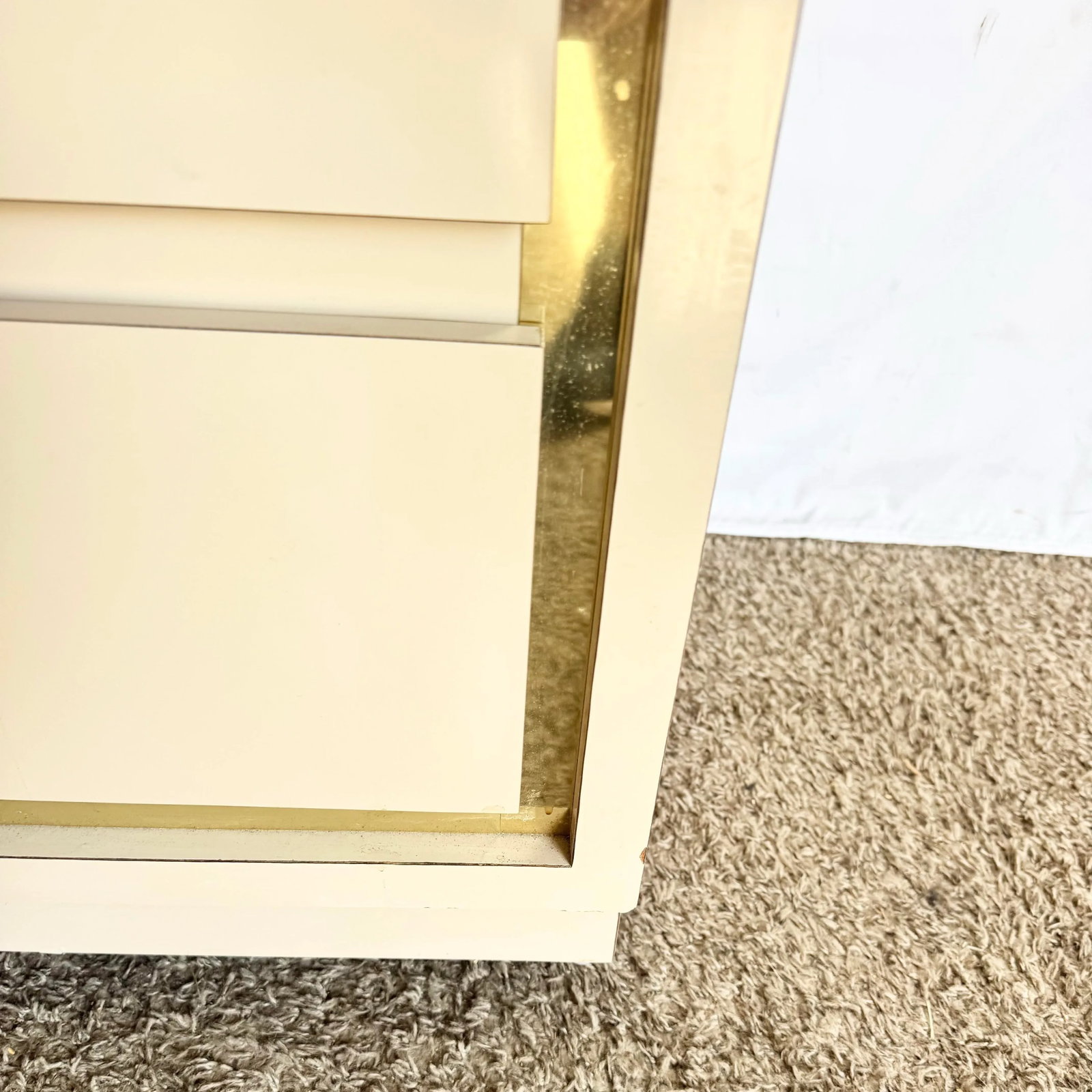 Postmodern Cream Laminate Highboy Dresser With Gold Accents - 8