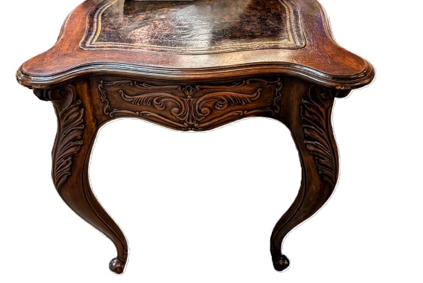 Vintage French Louis XV Style Carved Walnut Writing Desk With Leather Top - 4