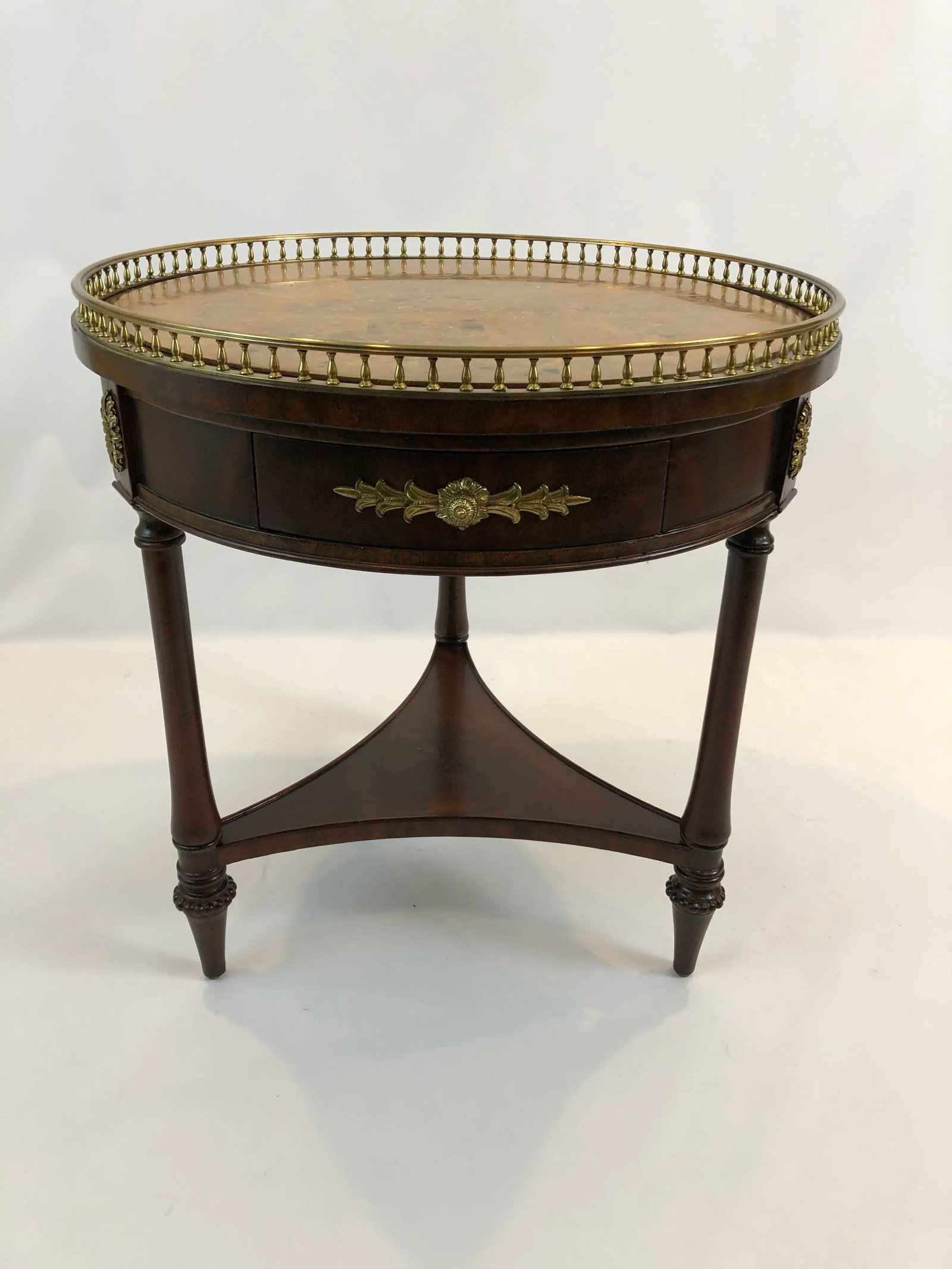 Maitland Smith 3 Drawer Round Side Table With Faux Marble Top - 12
