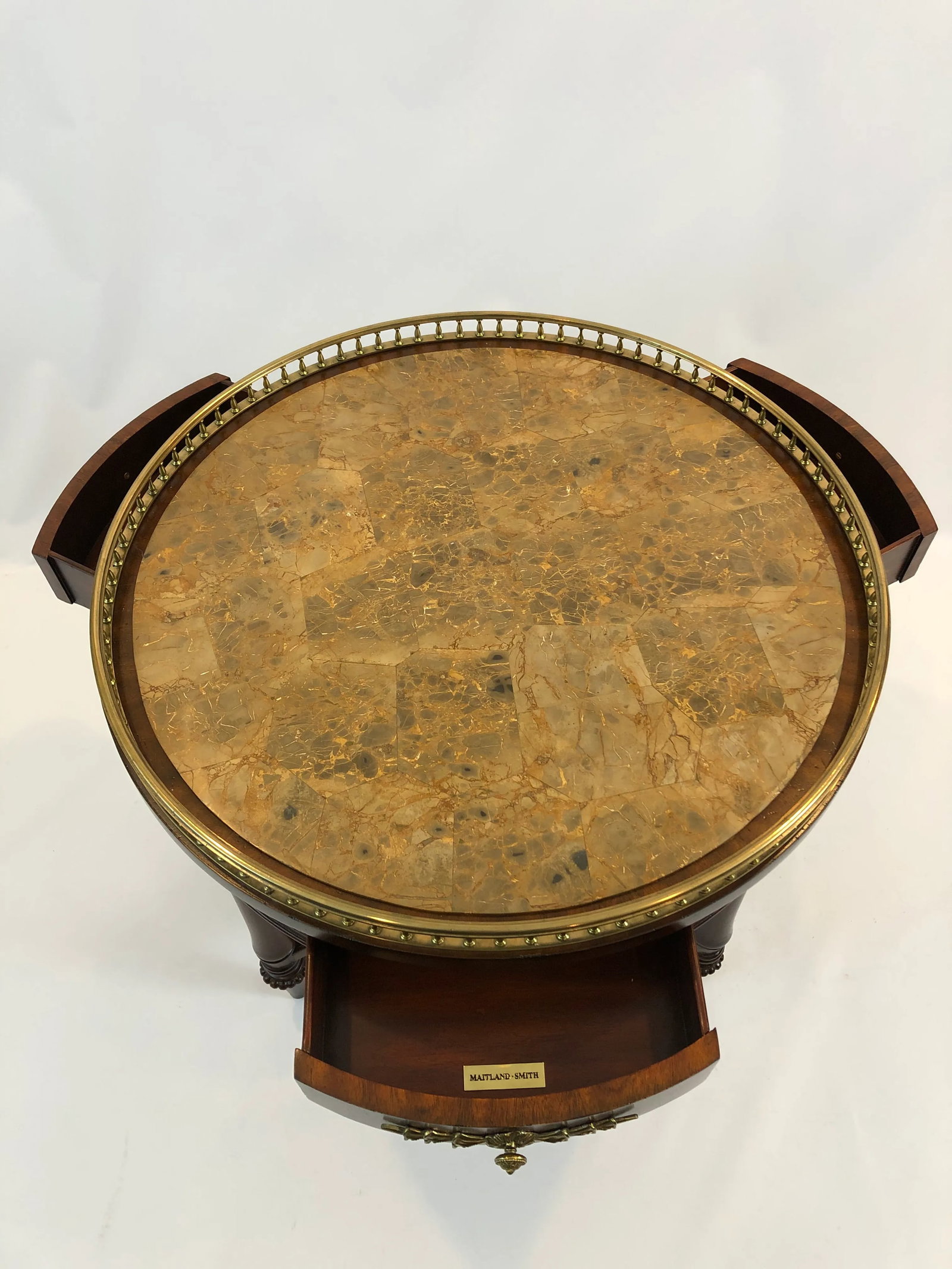 Maitland Smith 3 Drawer Round Side Table With Faux Marble Top - 2