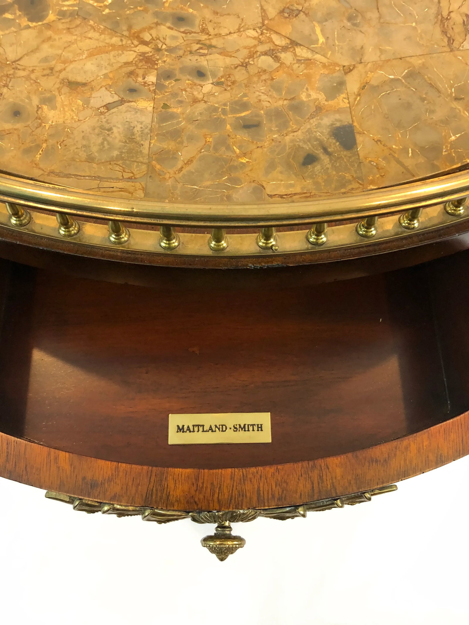 Maitland Smith 3 Drawer Round Side Table With Faux Marble Top - 3