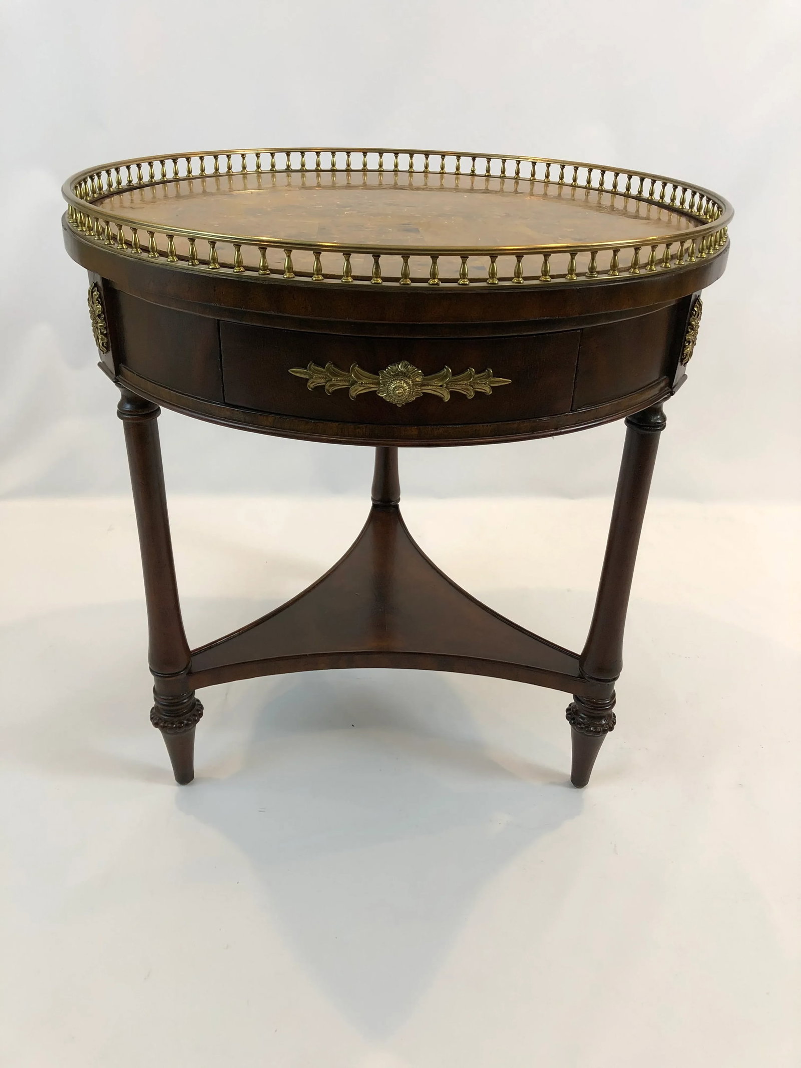 Maitland Smith 3 Drawer Round Side Table With Faux Marble Top - 5
