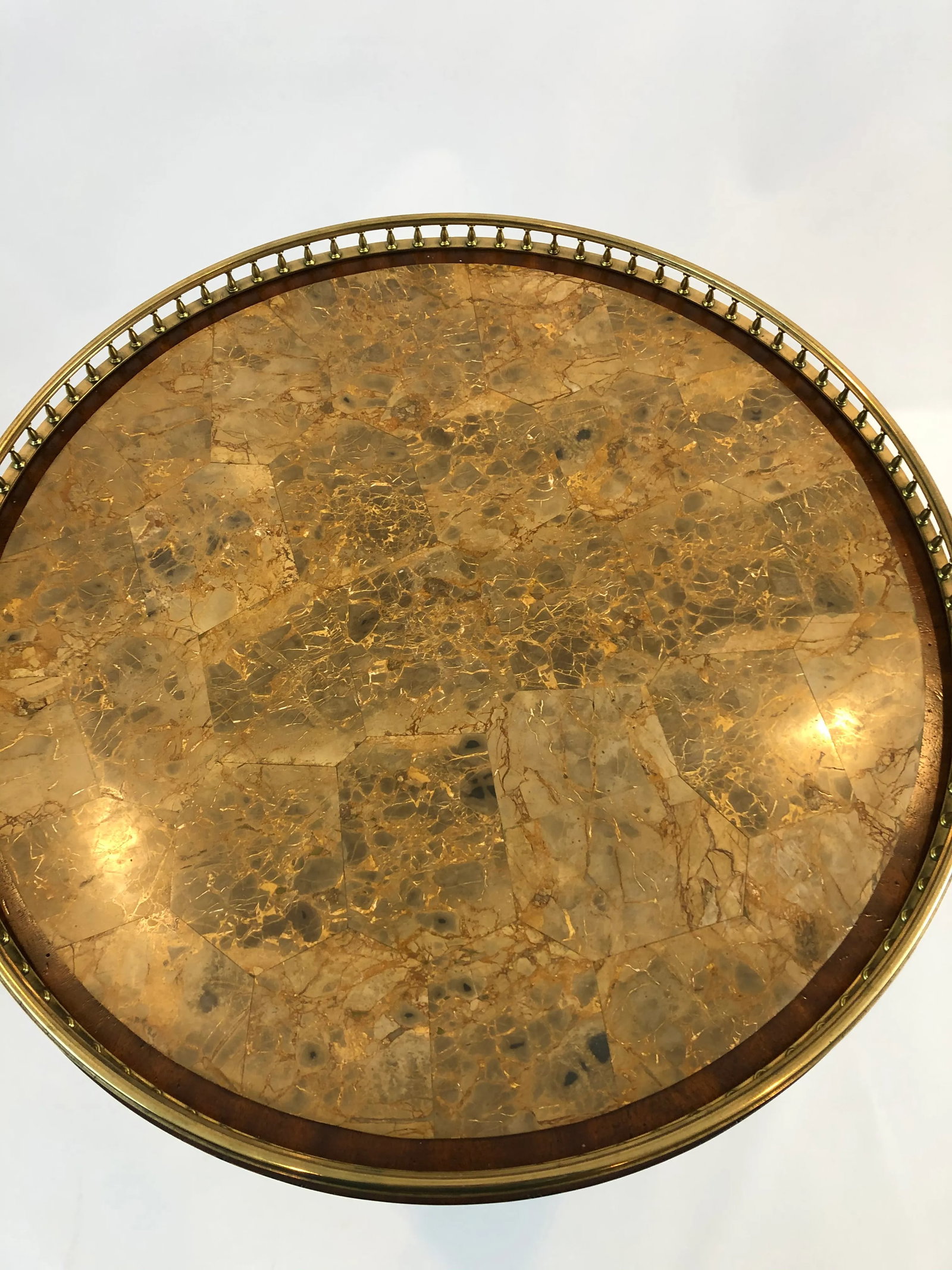 Maitland Smith 3 Drawer Round Side Table With Faux Marble Top - 7