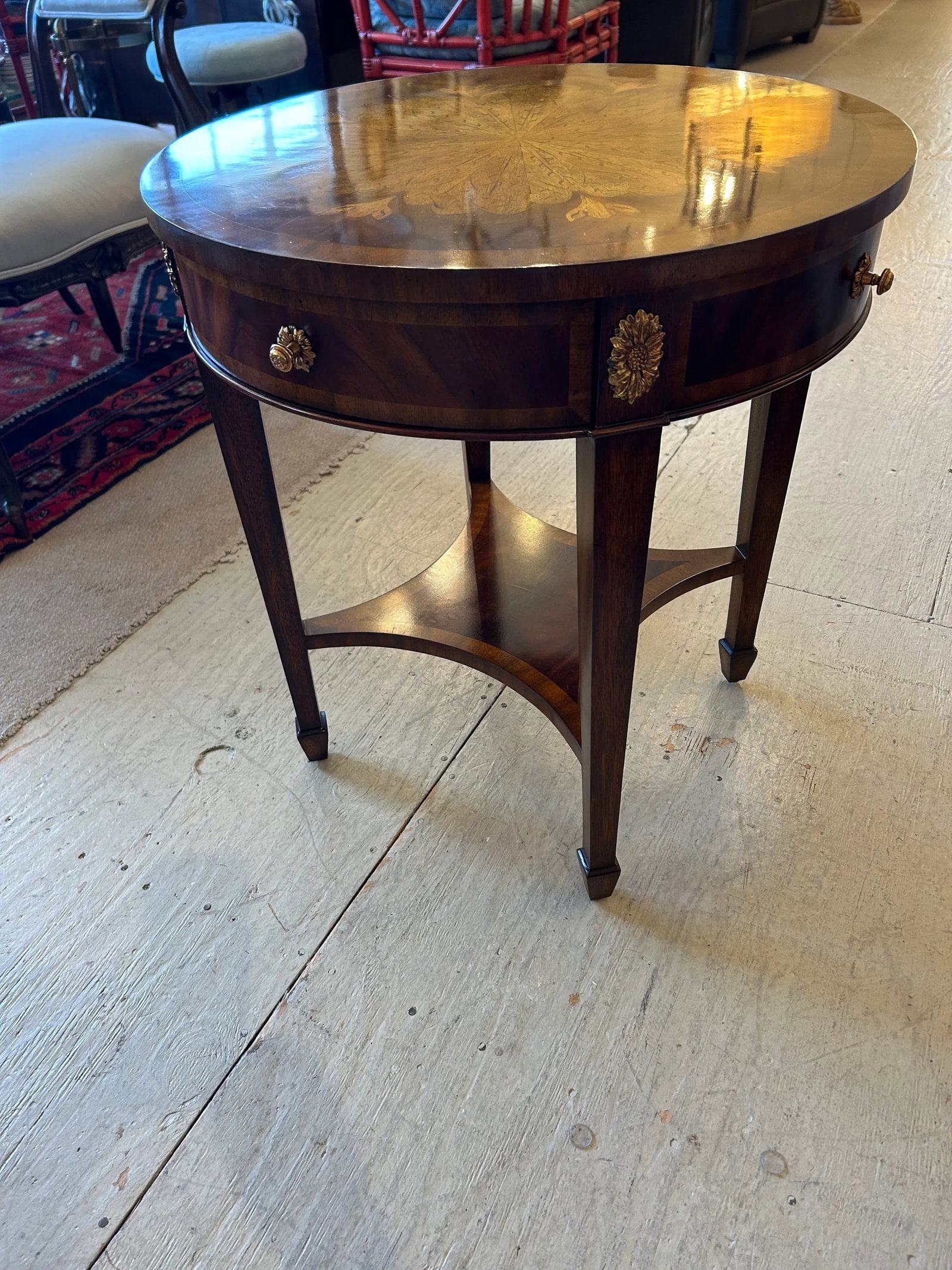 Maitland Smith Round End Table With Single Drawer - 11