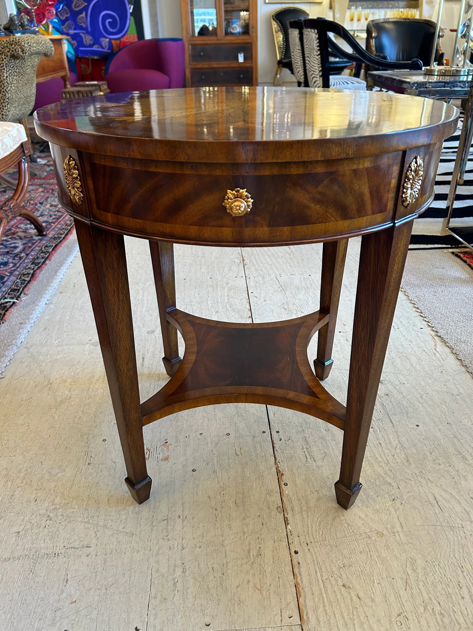 Maitland Smith Round End Table With Single Drawer - 2
