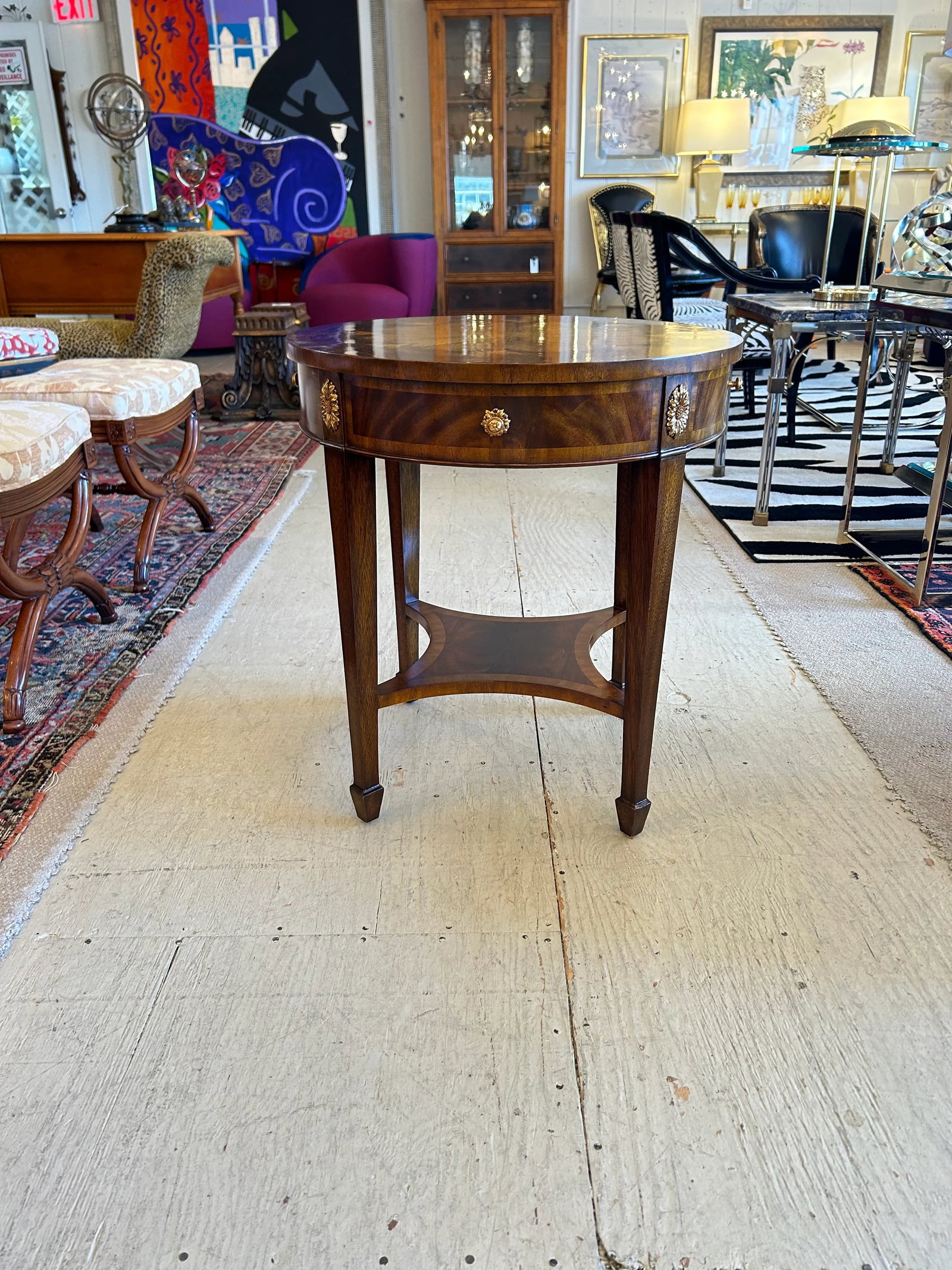Maitland Smith Round End Table With Single Drawer - 5