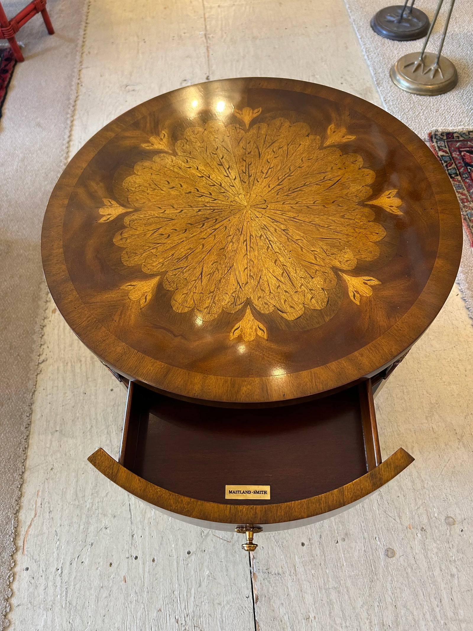 Maitland Smith Round End Table With Single Drawer - 6